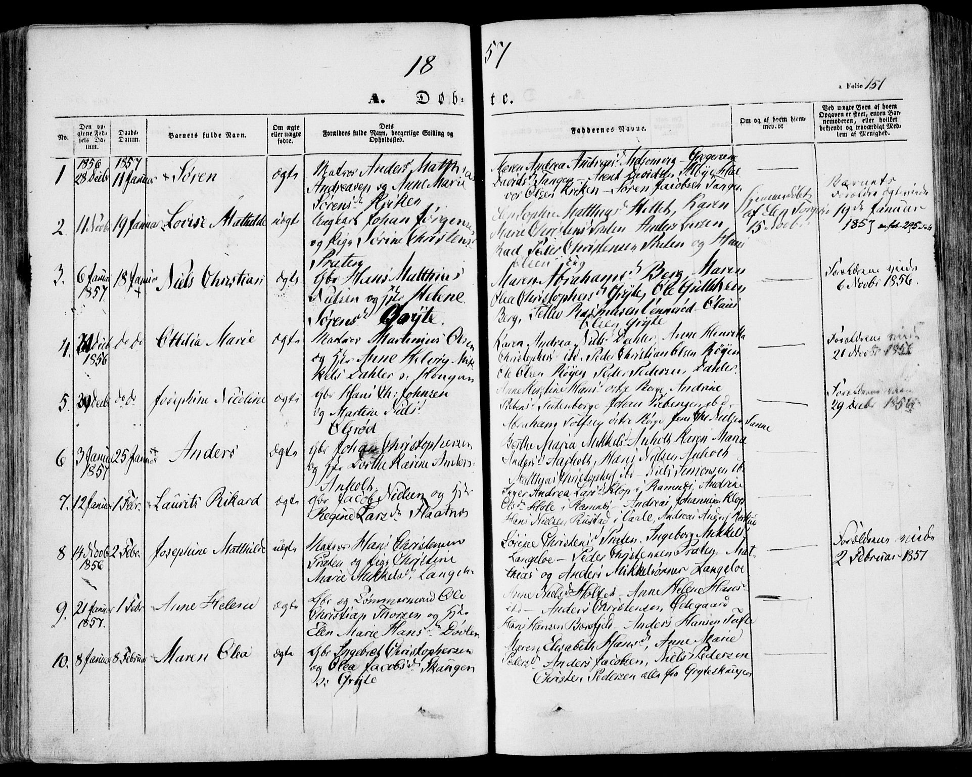 Stokke kirkebøker, AV/SAKO-A-320/F/Fa/L0007: Parish register (official) no. I 7, 1844-1857, p. 151