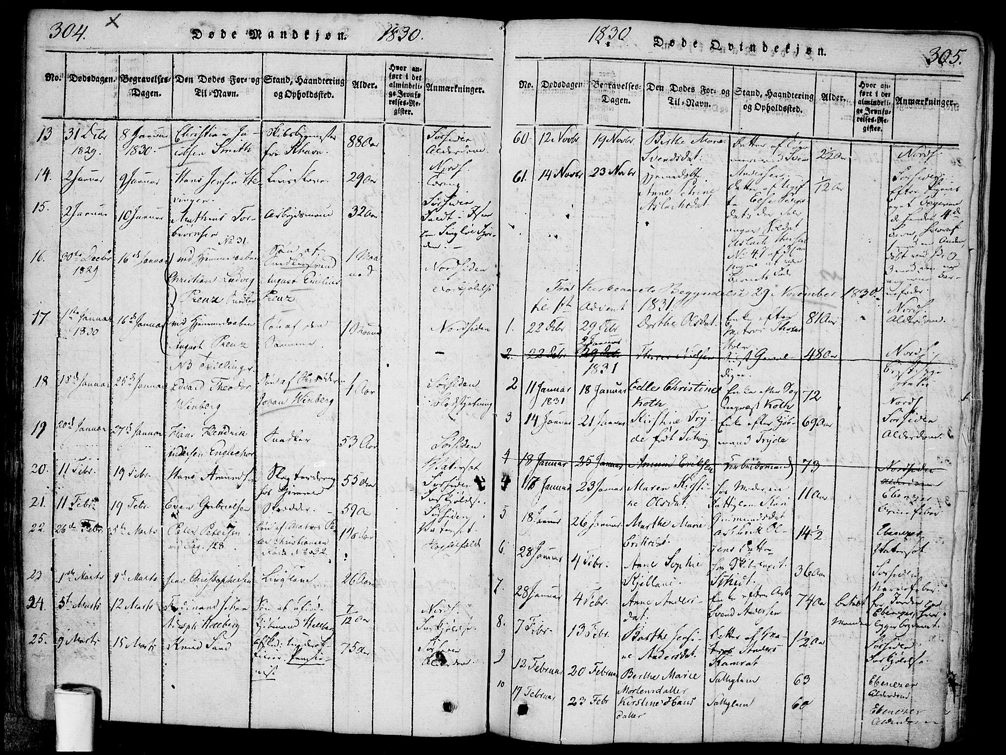 Halden prestekontor Kirkebøker, AV/SAO-A-10909/F/Fa/L0003: Parish register (official) no. I 3, 1815-1834, p. 304-305