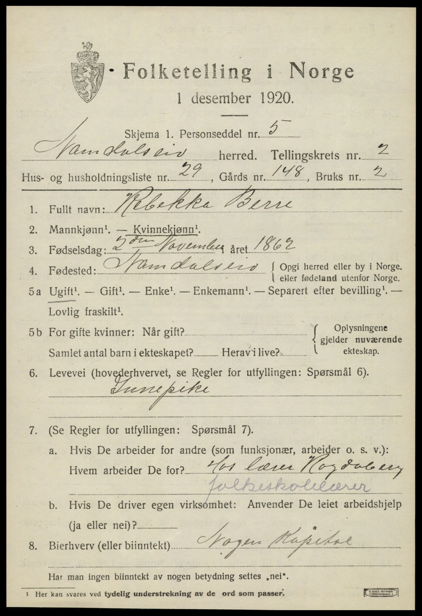 SAT, 1920 census for Namdalseid, 1920, p. 1642