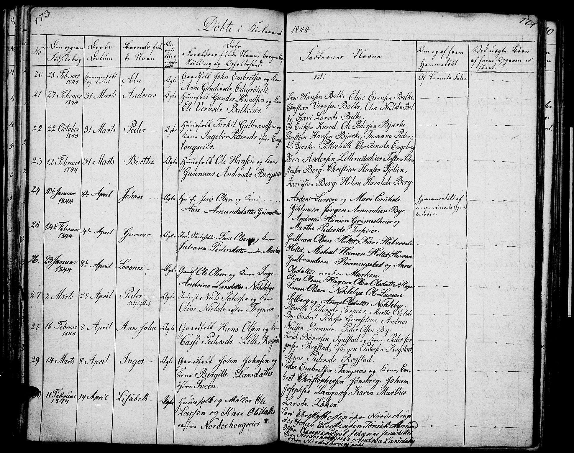 Løten prestekontor, AV/SAH-PREST-022/L/La/L0002: Parish register (copy) no. 2, 1832-1850, p. 173-174