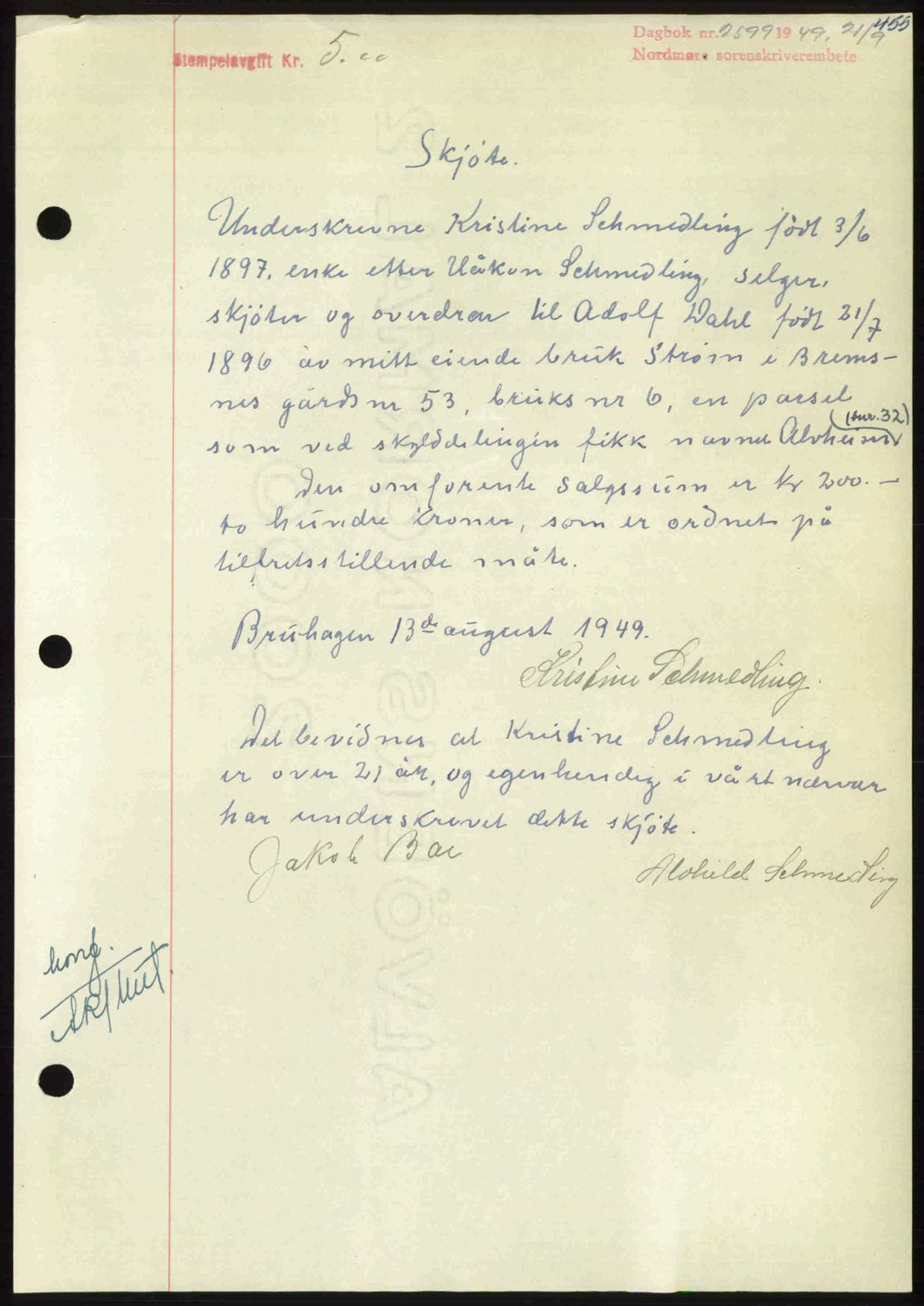 Nordmøre sorenskriveri, AV/SAT-A-4132/1/2/2Ca: Mortgage book no. A112, 1949-1949, Diary no: : 2599/1949