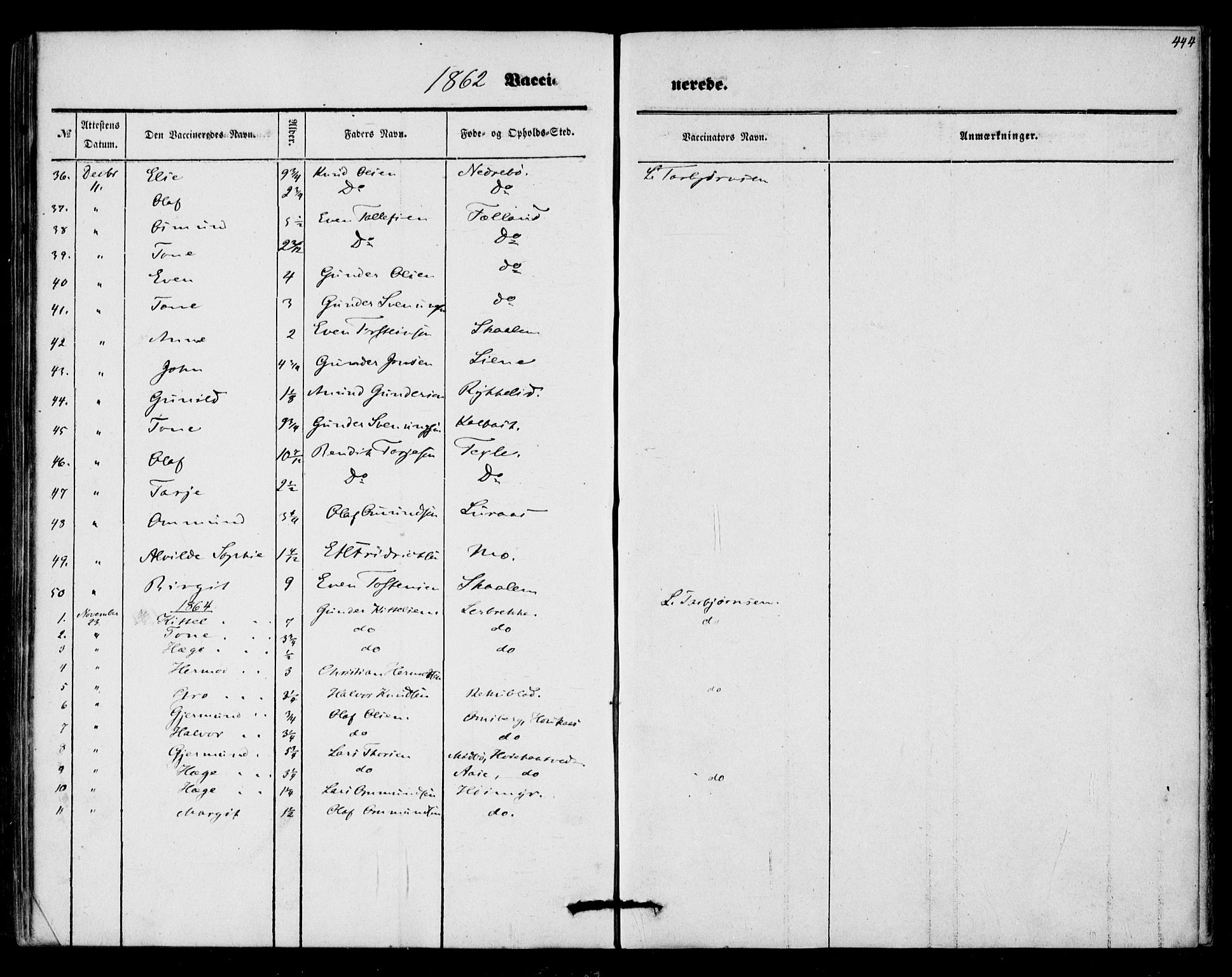 Mo kirkebøker, SAKO/A-286/F/Fa/L0005: Parish register (official) no. I 5, 1844-1864, p. 444