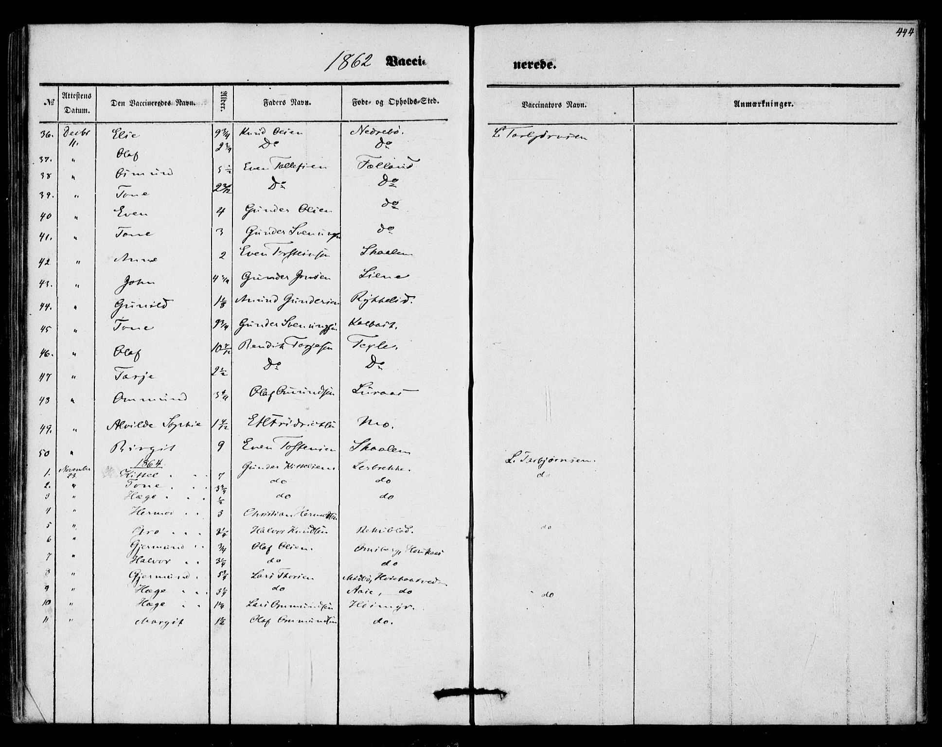 Mo kirkebøker, AV/SAKO-A-286/F/Fa/L0005: Parish register (official) no. I 5, 1844-1864, p. 444