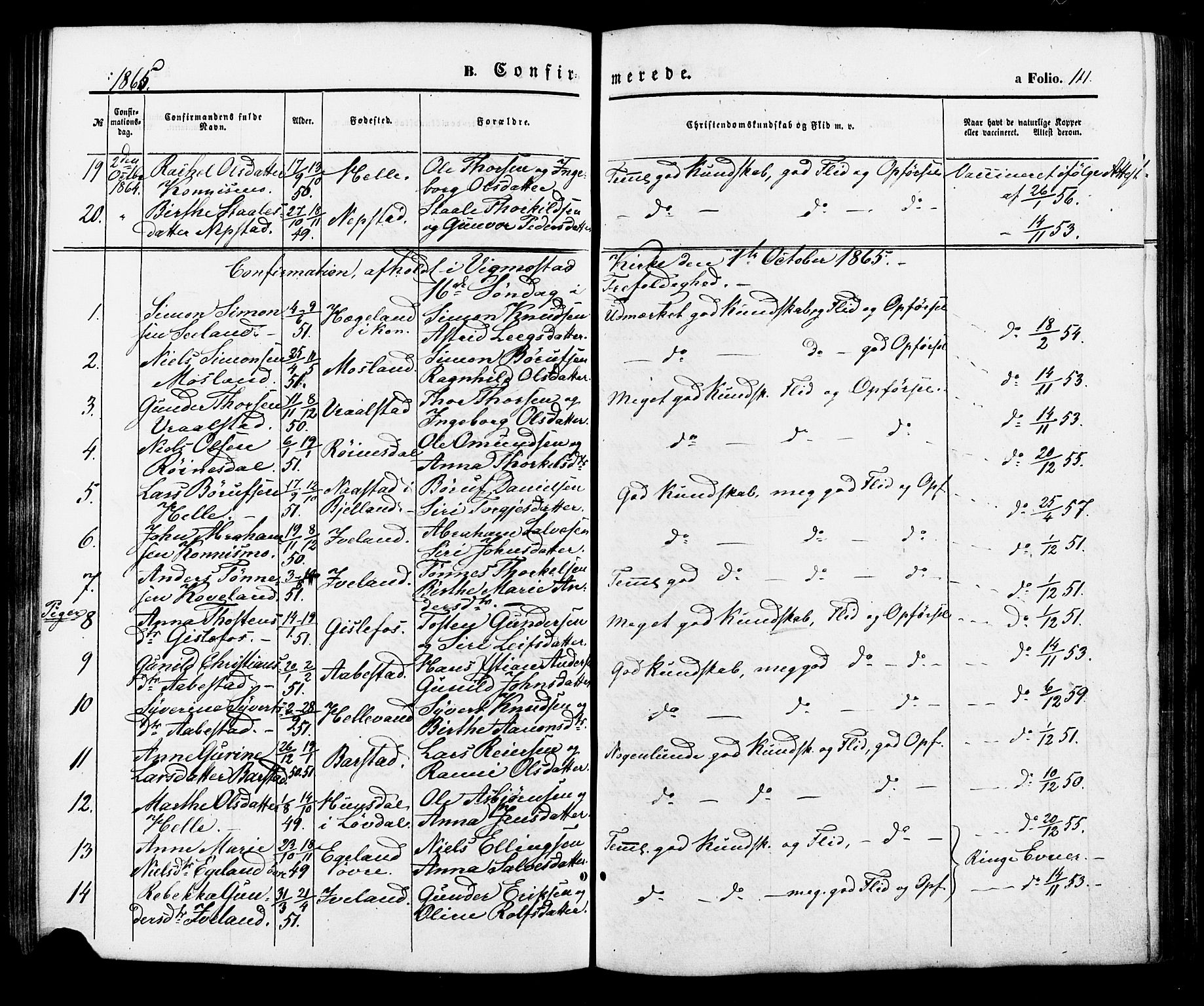 Nord-Audnedal sokneprestkontor, AV/SAK-1111-0032/F/Fa/Faa/L0002: Parish register (official) no. A 2, 1857-1882, p. 111