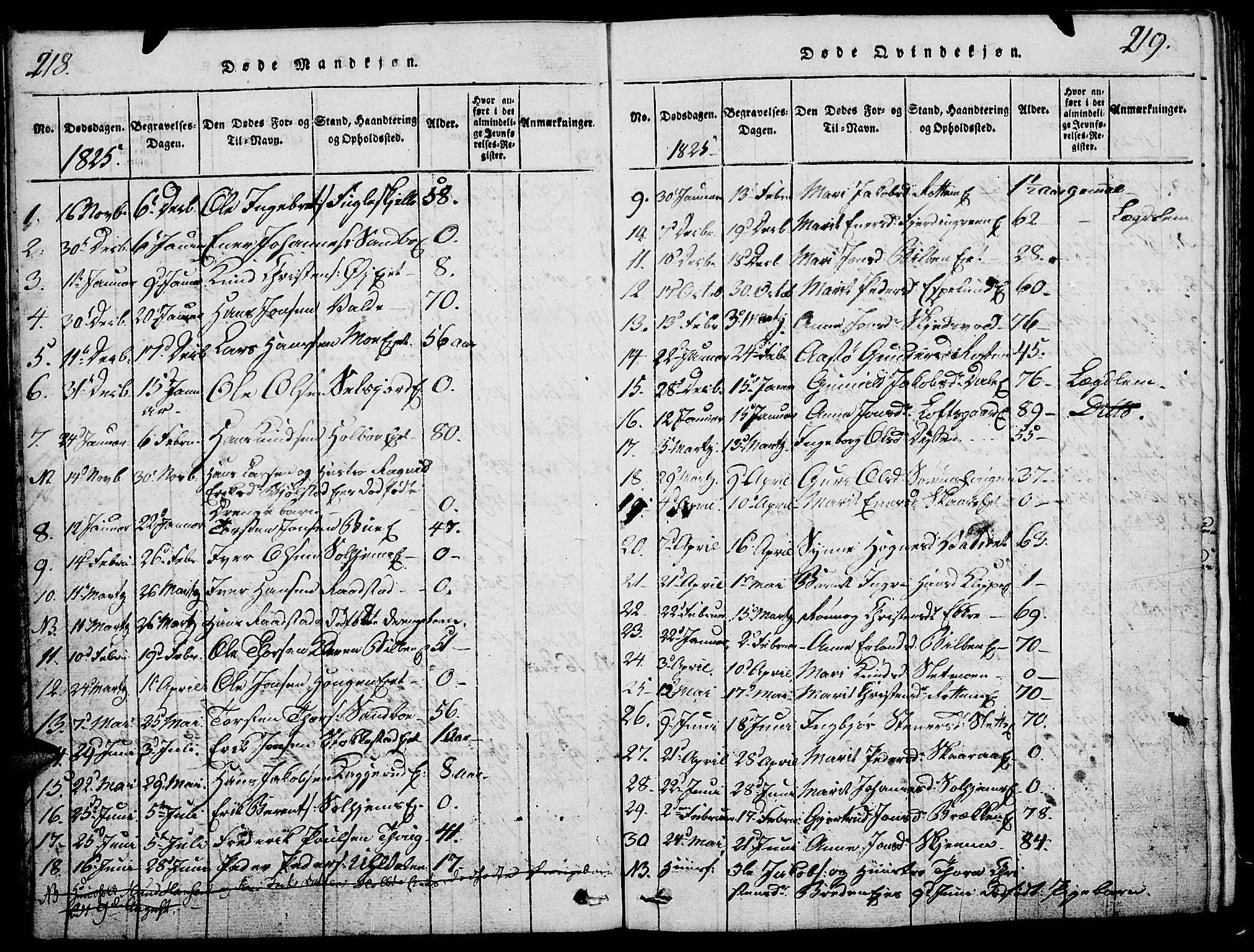 Vågå prestekontor, SAH/PREST-076/H/Ha/Haa/L0003: Parish register (official) no. 3, 1815-1827, p. 218-219