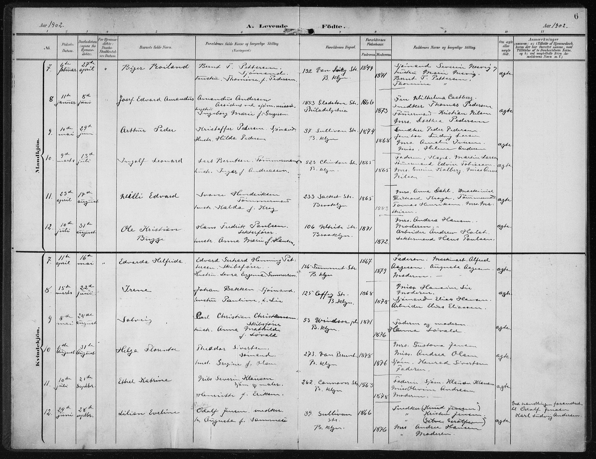 Den norske sjømannsmisjon i utlandet/New York, SAB/SAB/PA-0110/H/Ha/L0005: Parish register (official) no. A 5, 1902-1908, p. 6