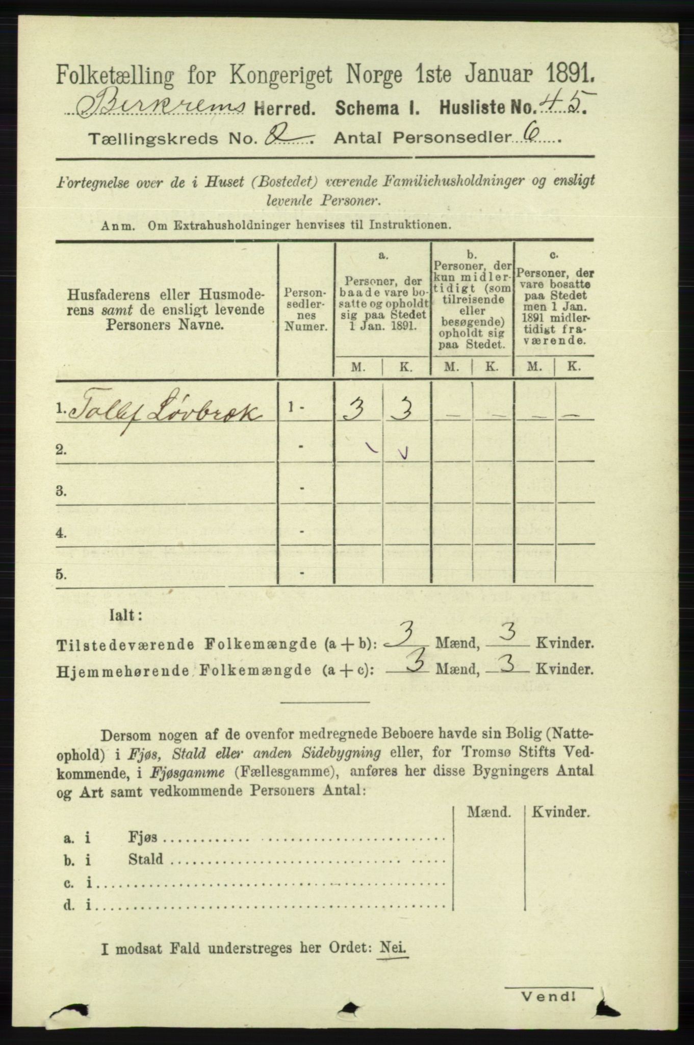 RA, 1891 census for 1114 Bjerkreim, 1891, p. 565