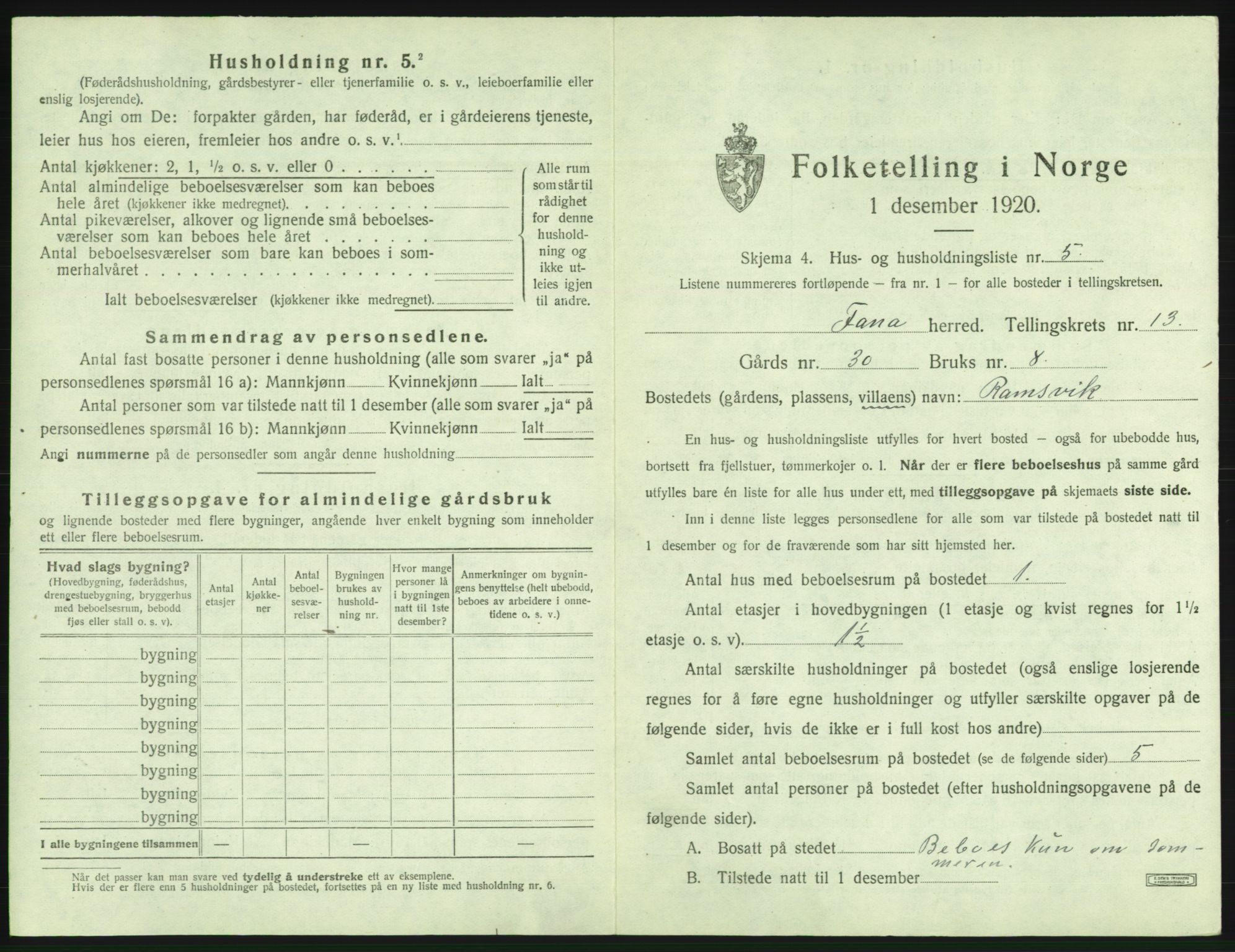 SAB, 1920 census for Fana, 1920, p. 2268