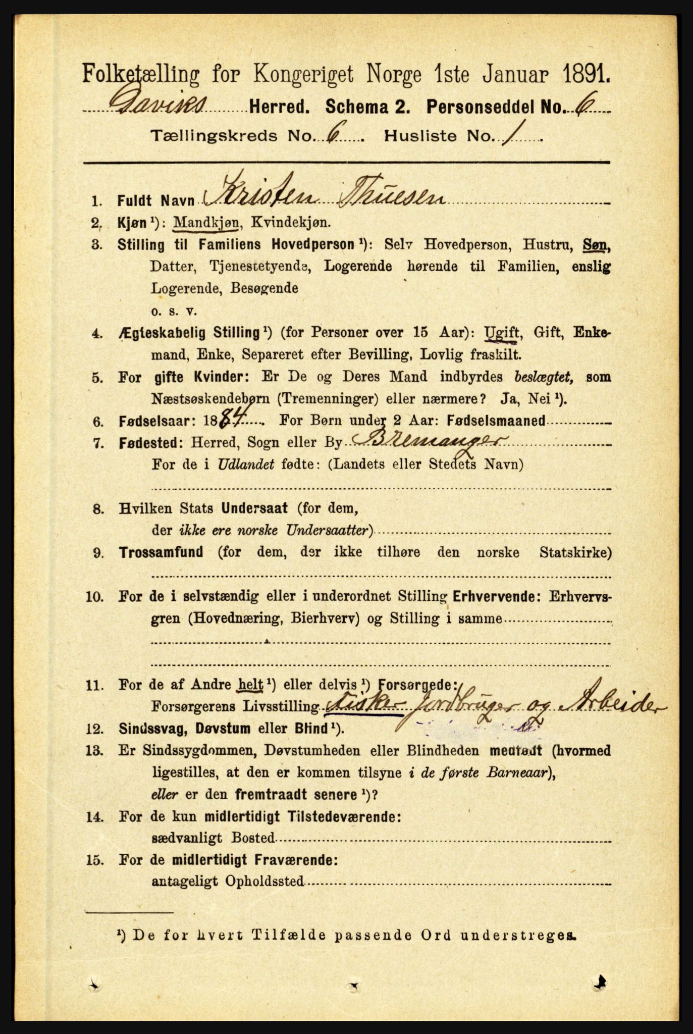 RA, 1891 census for 1442 Davik, 1891, p. 2303