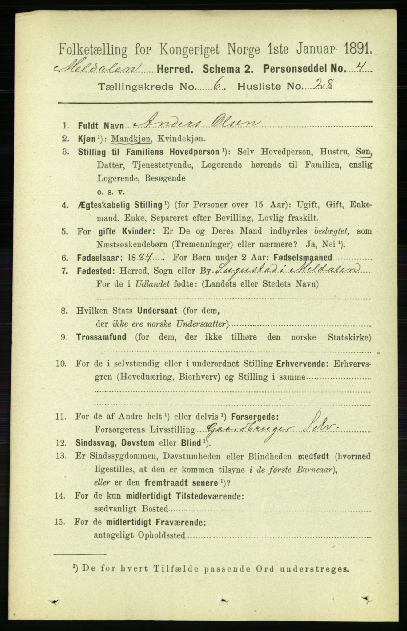 RA, 1891 census for 1636 Meldal, 1891, p. 3036