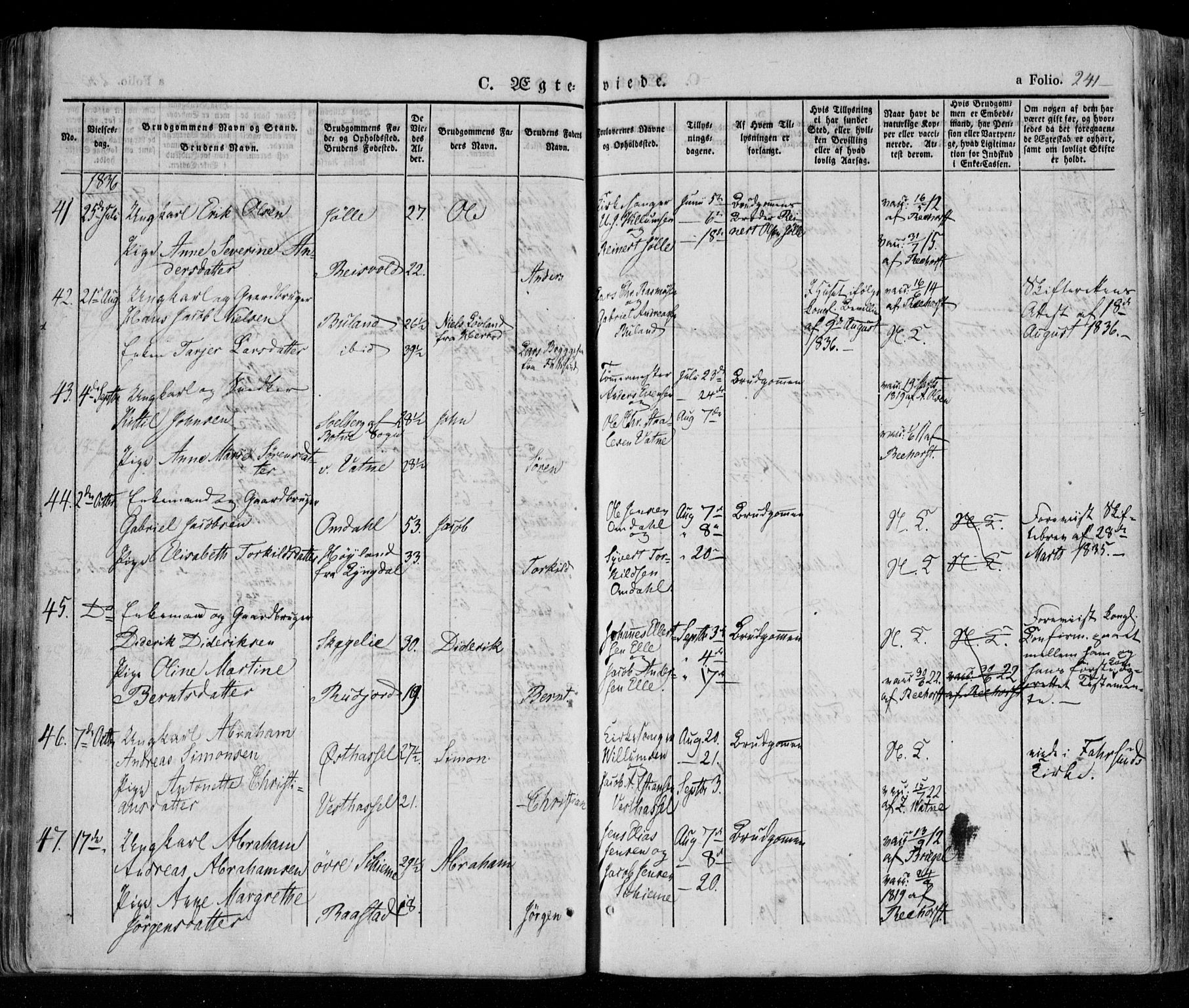 Lista sokneprestkontor, AV/SAK-1111-0027/F/Fa/L0009: Parish register (official) no. A 9, 1835-1846, p. 241