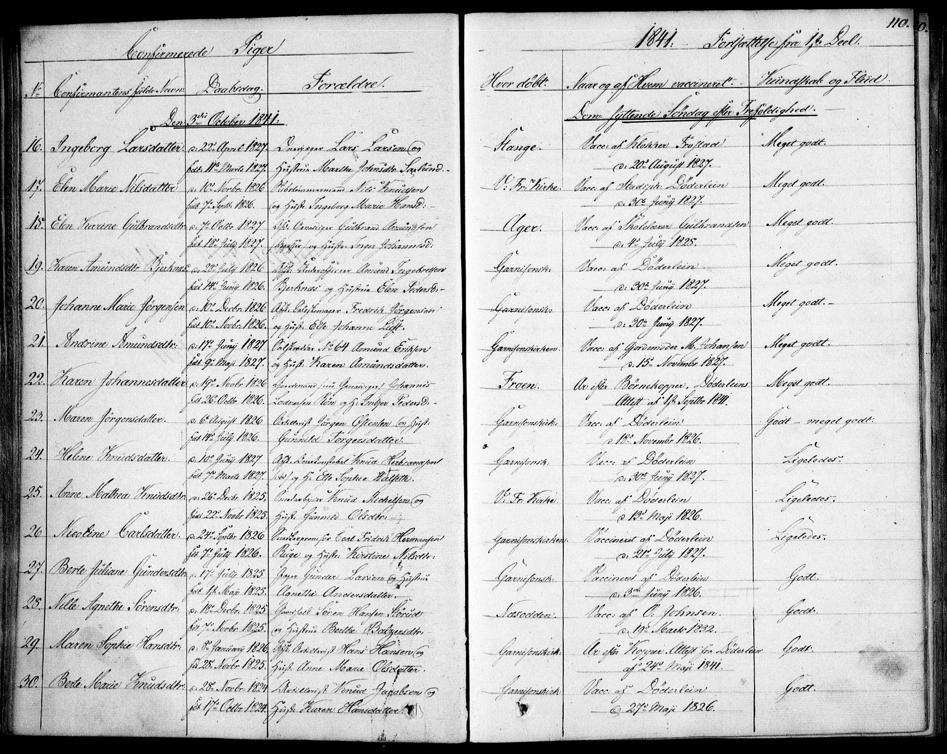 Garnisonsmenigheten Kirkebøker, SAO/A-10846/F/Fa/L0007: Parish register (official) no. 7, 1828-1881, p. 110