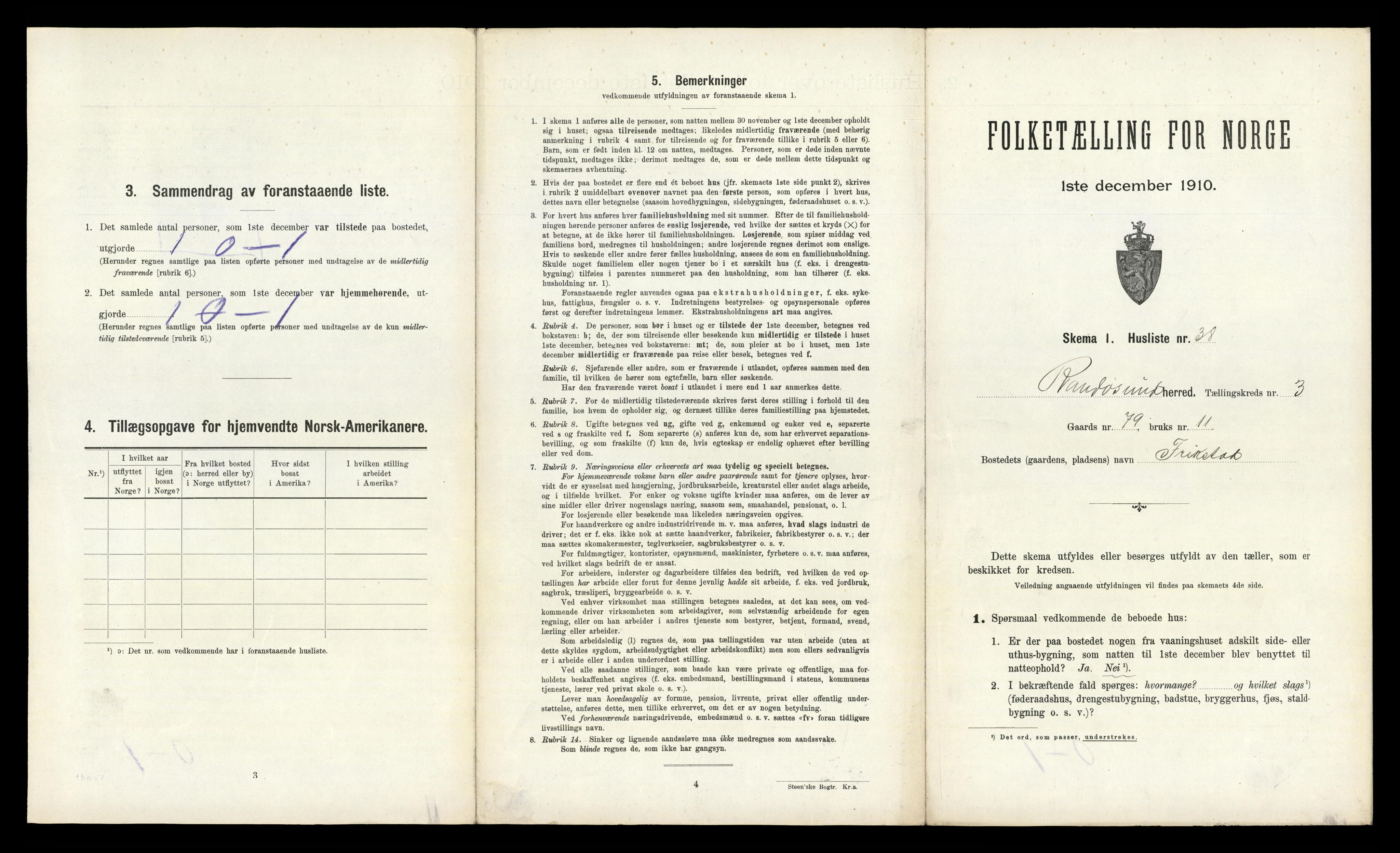 RA, 1910 census for Randesund, 1910, p. 258