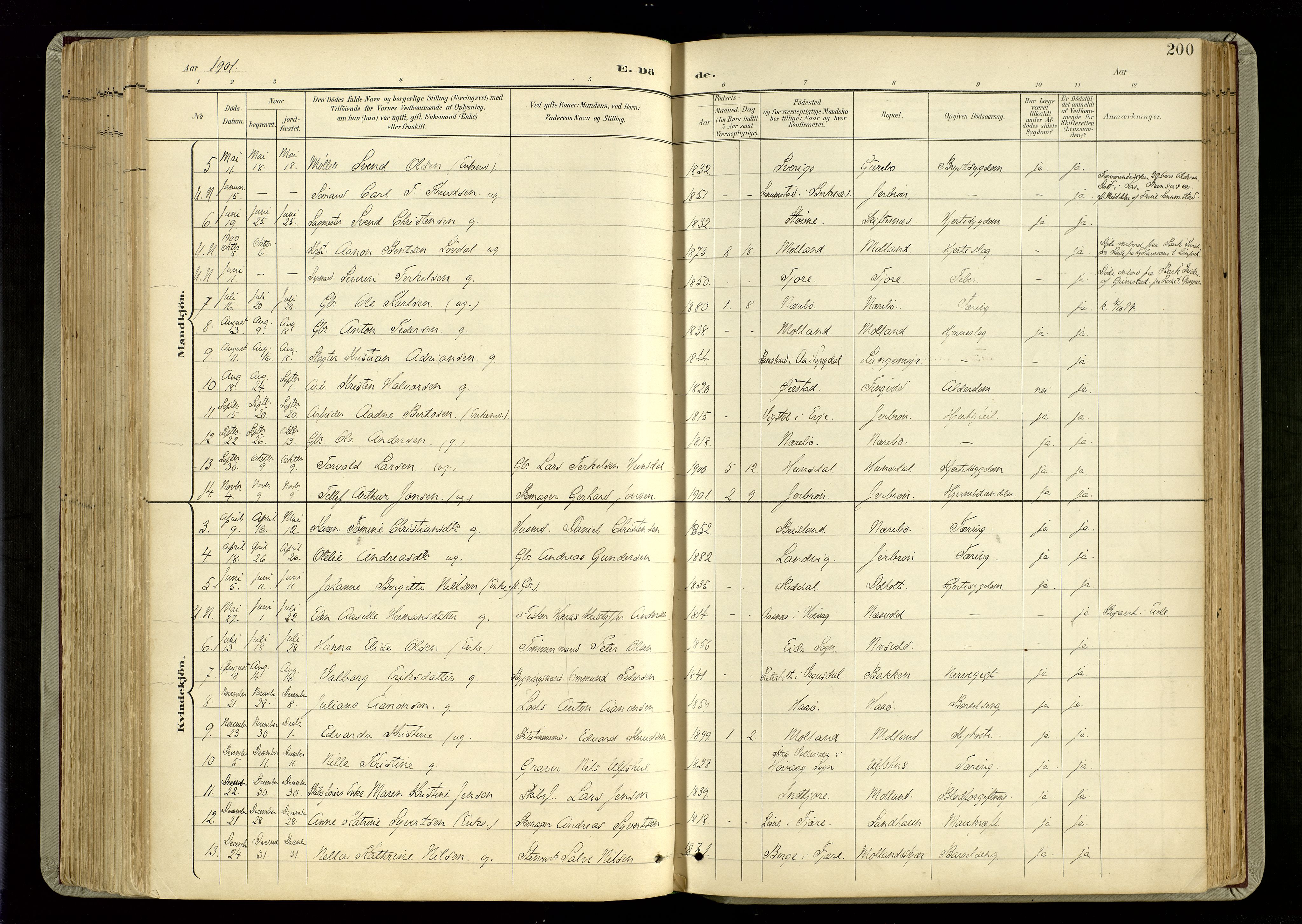 Hommedal sokneprestkontor, SAK/1111-0023/F/Fa/Fab/L0007: Parish register (official) no. A 7, 1898-1924, p. 200