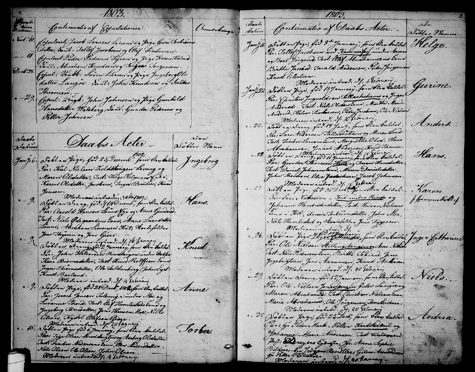 Sannidal kirkebøker, AV/SAKO-A-296/F/Fa/L0003: Parish register (official) no. 3, 1803-1813, p. 4-5