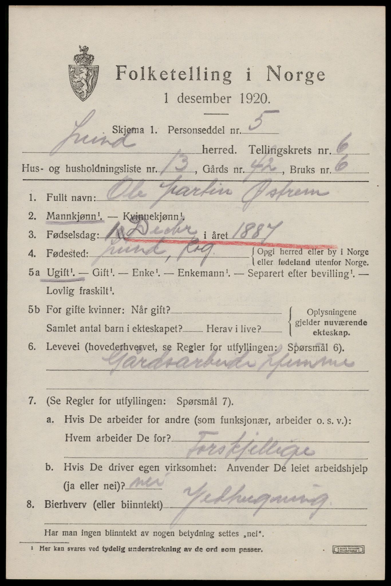 SAST, 1920 census for Lund, 1920, p. 4028