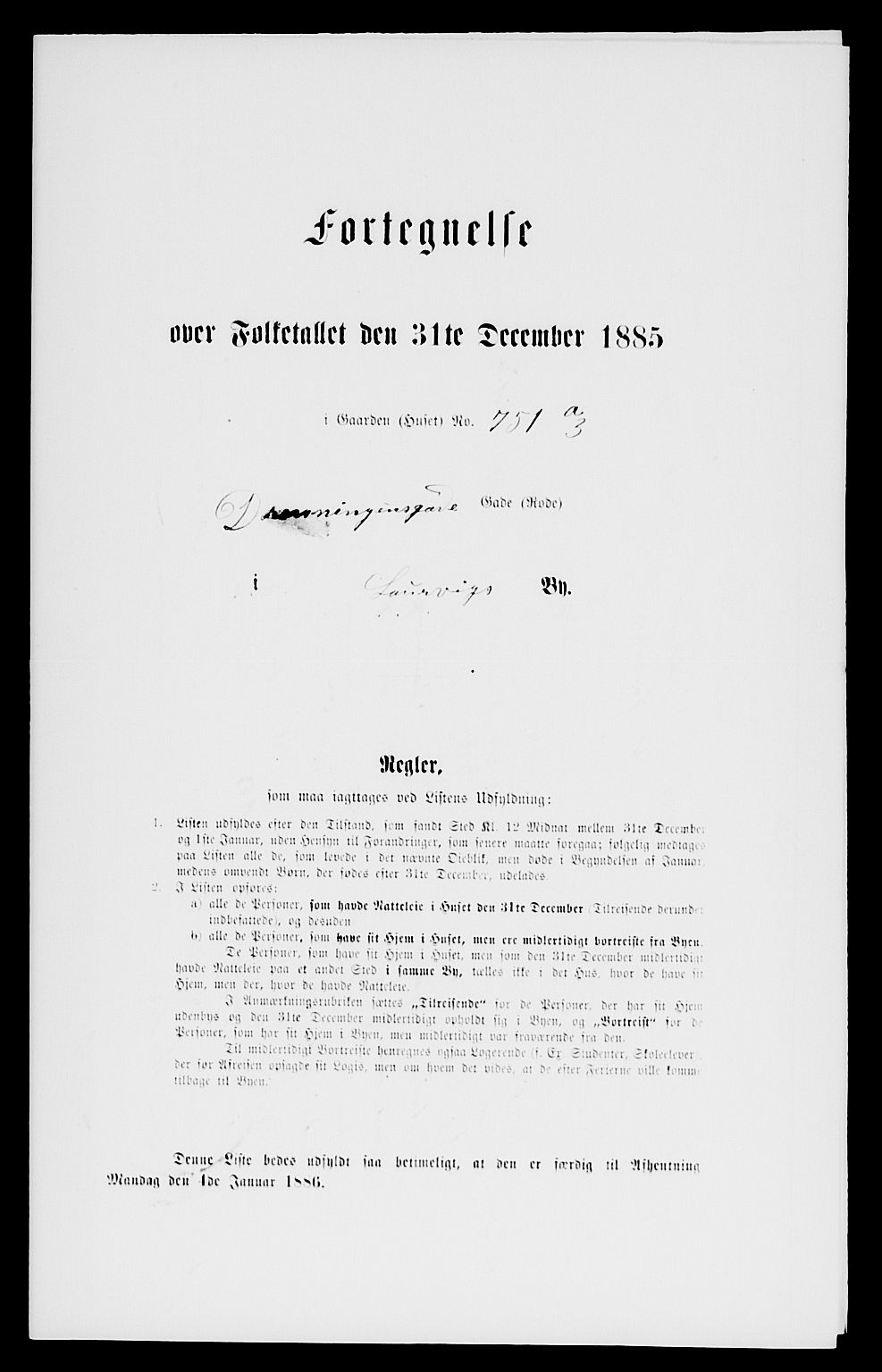 SAKO, 1885 census for 0707 Larvik, 1885, p. 1524