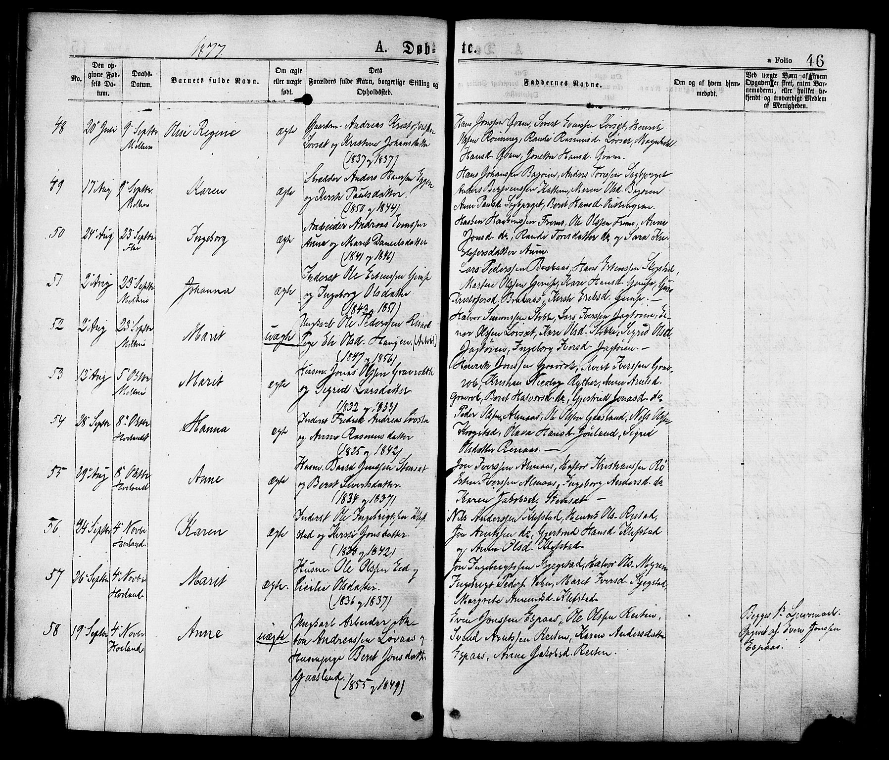 Ministerialprotokoller, klokkerbøker og fødselsregistre - Sør-Trøndelag, AV/SAT-A-1456/691/L1079: Parish register (official) no. 691A11, 1873-1886, p. 46