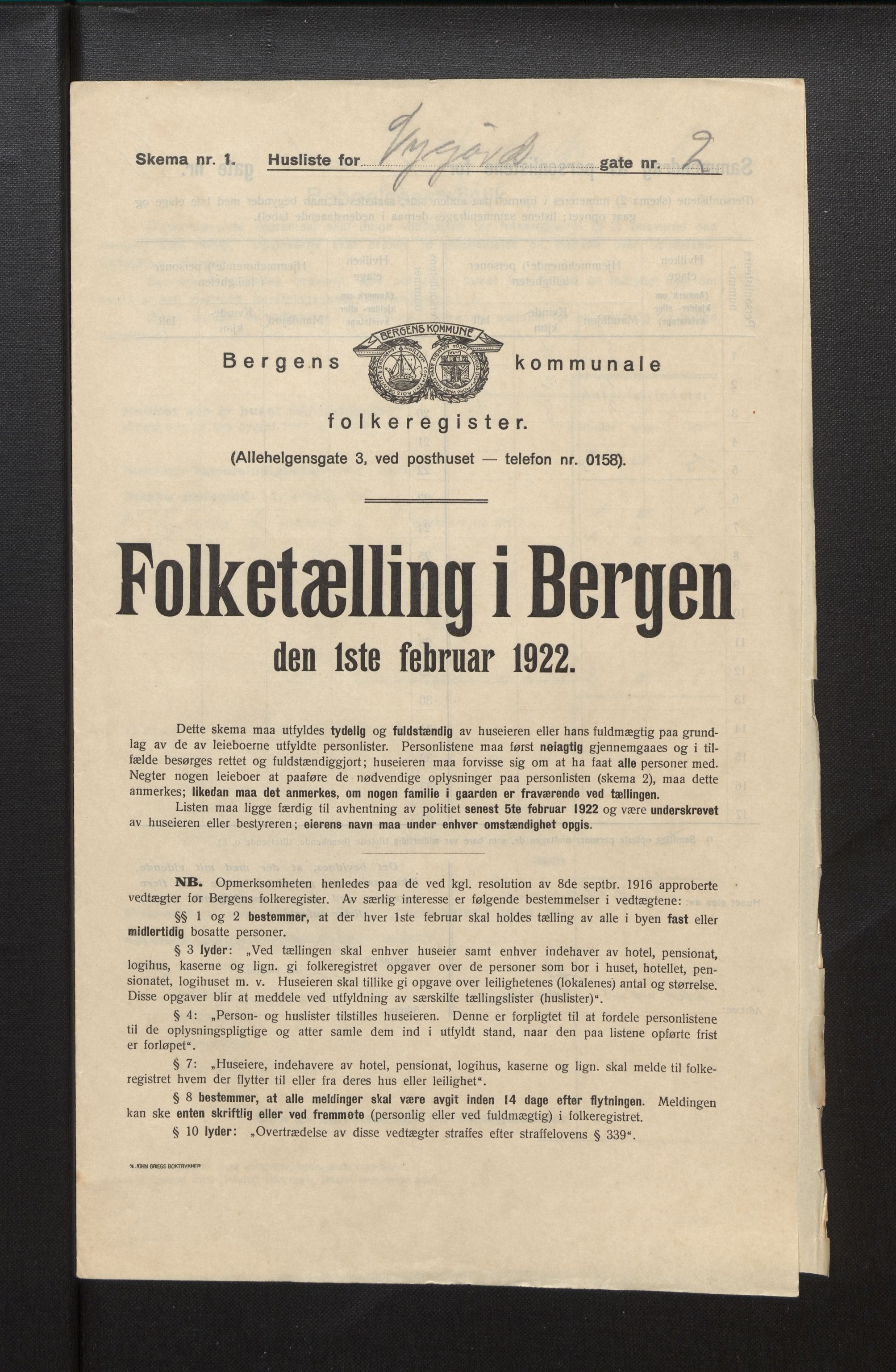 SAB, Municipal Census 1922 for Bergen, 1922, p. 28186