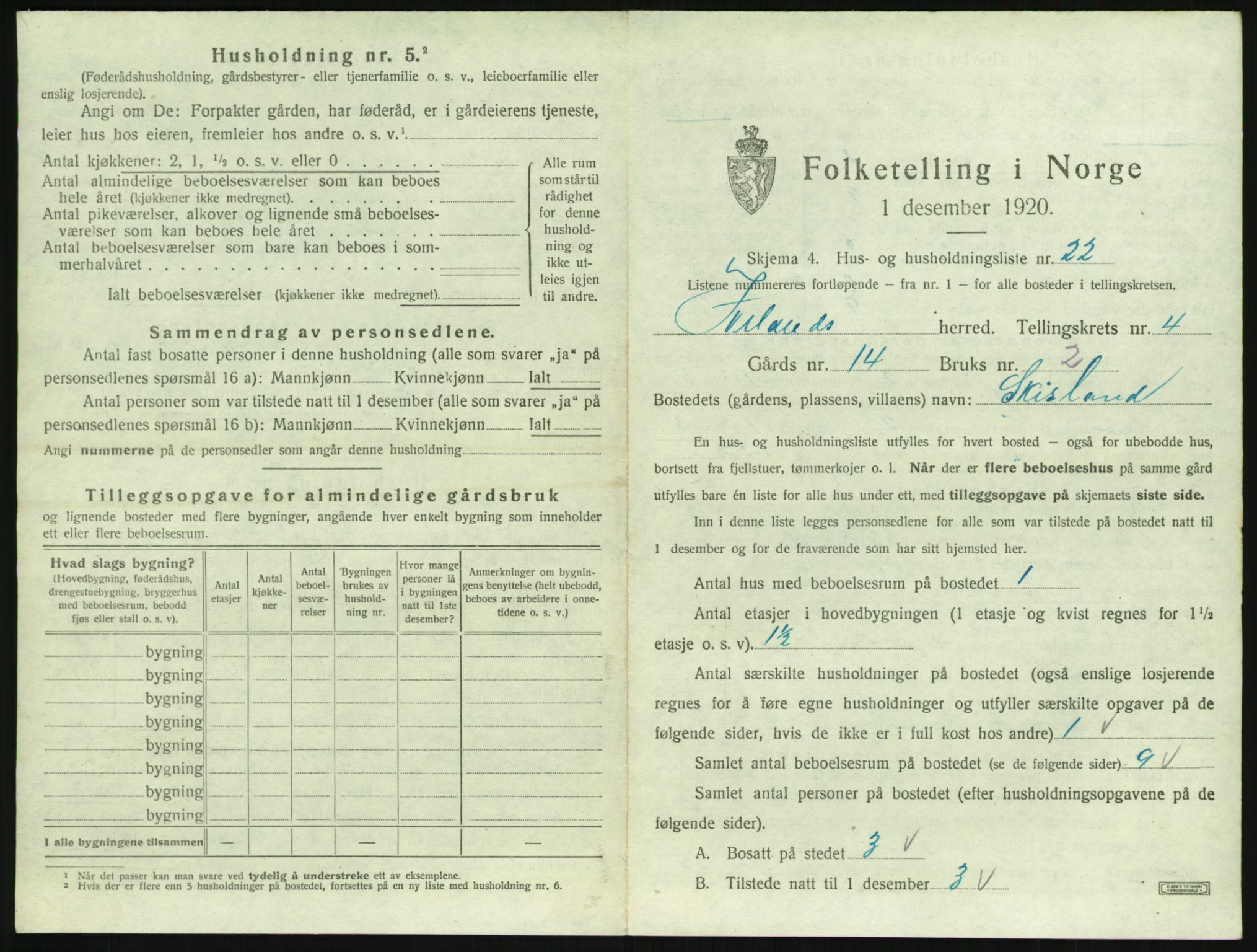 SAK, 1920 census for Iveland, 1920, p. 235