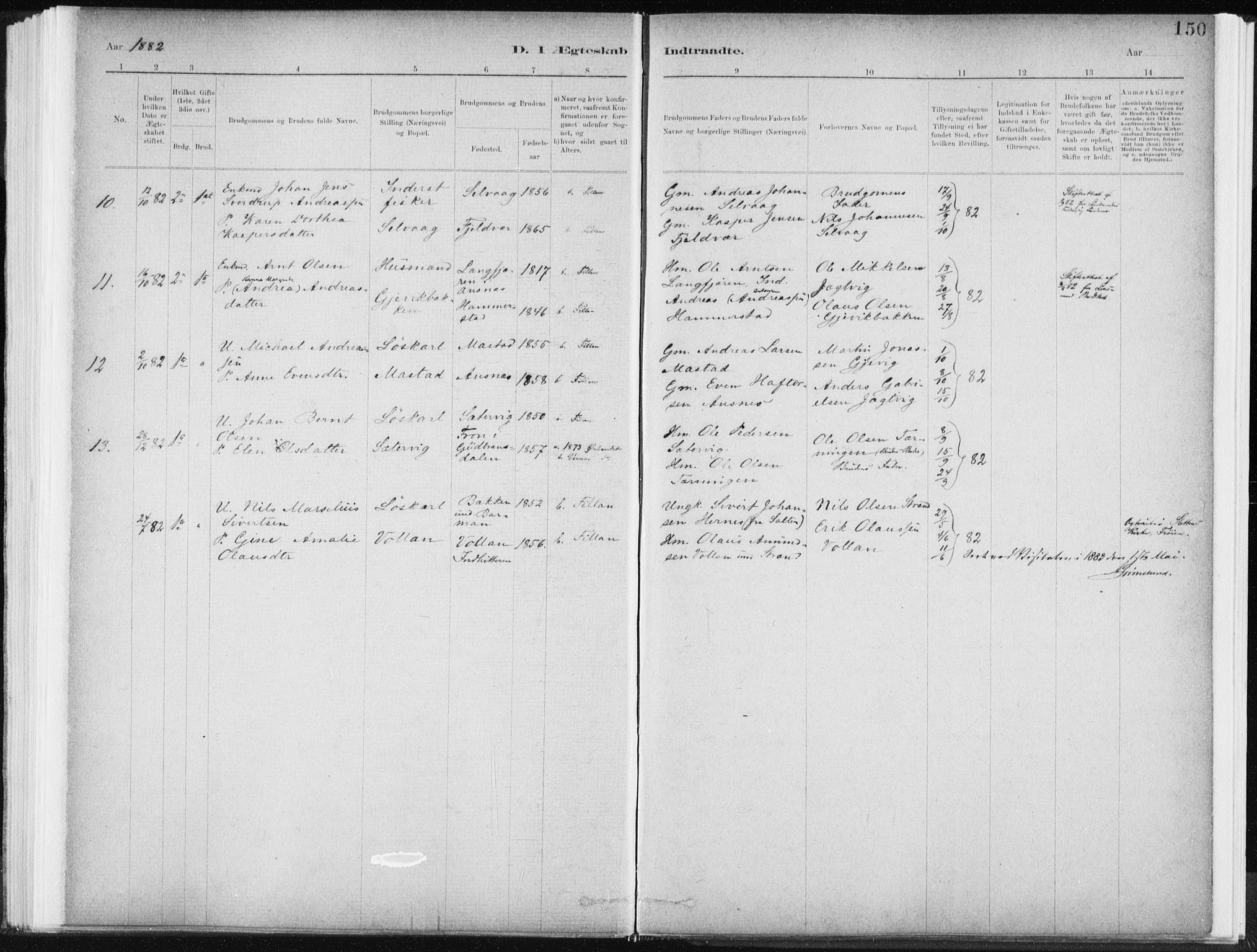 Ministerialprotokoller, klokkerbøker og fødselsregistre - Sør-Trøndelag, AV/SAT-A-1456/637/L0558: Parish register (official) no. 637A01, 1882-1899, p. 150