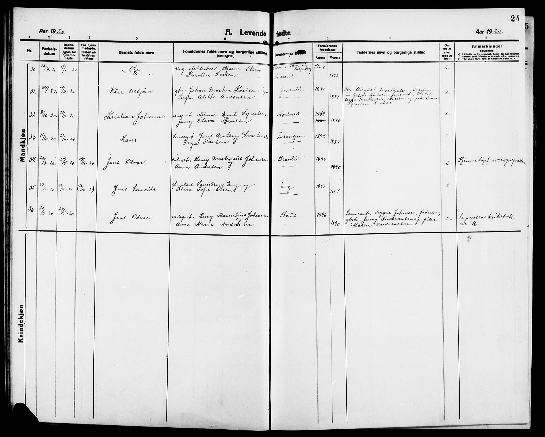 Skiptvet prestekontor Kirkebøker, AV/SAO-A-20009/G/Ga/L0003: Parish register (copy) no. 3, 1916-1924, p. 24