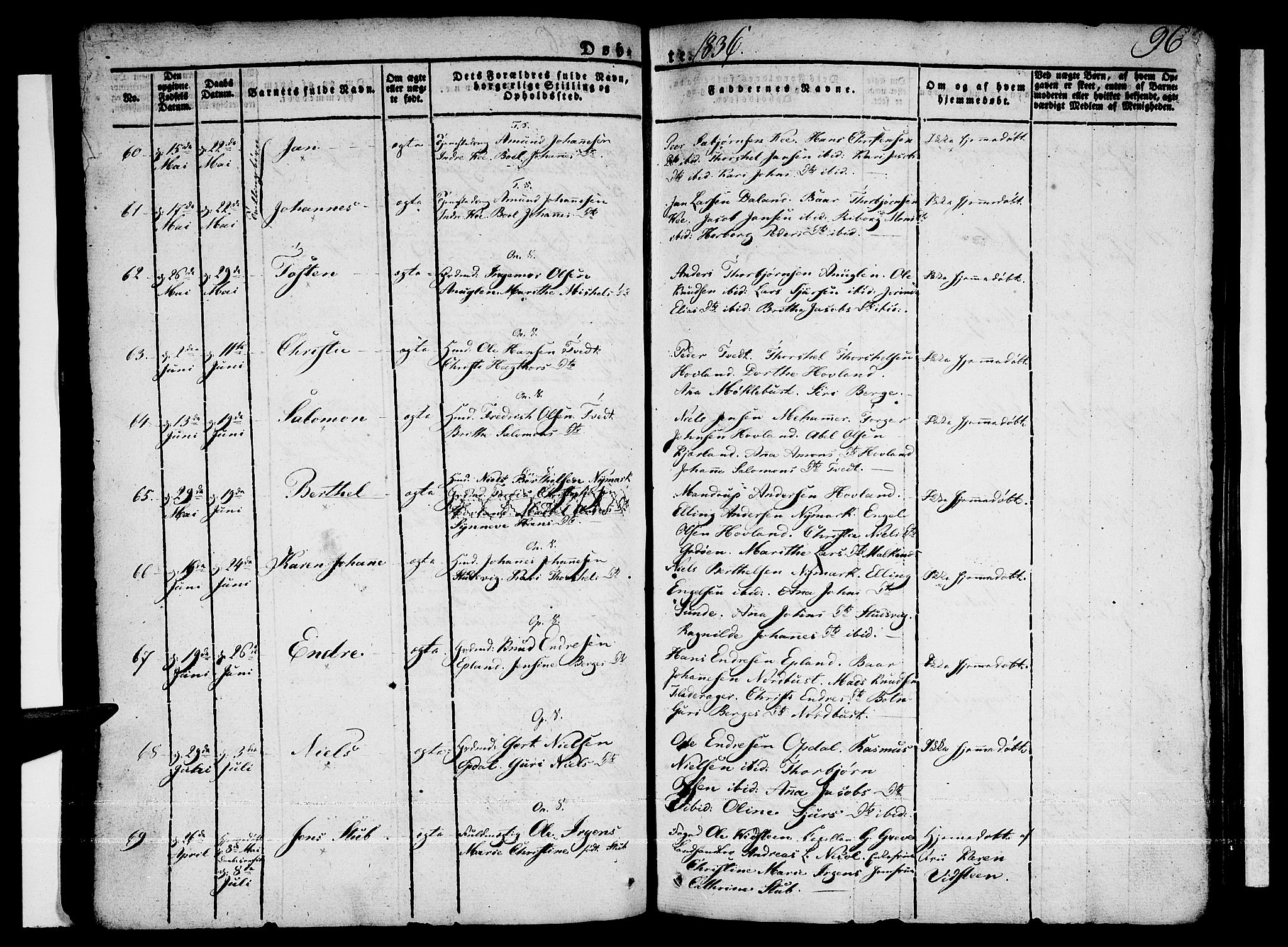 Tysnes sokneprestembete, SAB/A-78601/H/Haa: Parish register (official) no. A 8, 1826-1837, p. 96
