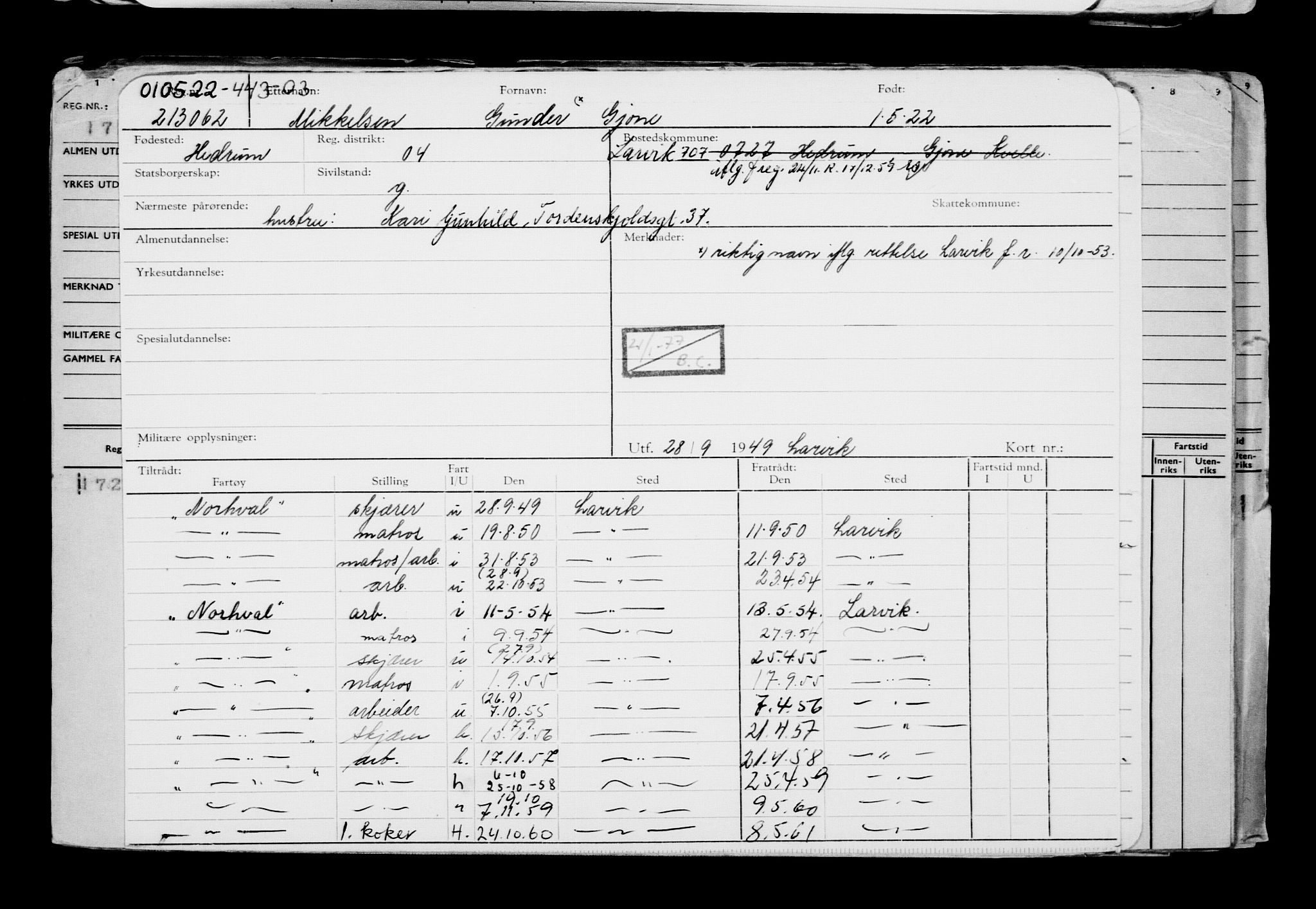 Direktoratet for sjømenn, AV/RA-S-3545/G/Gb/L0206: Hovedkort, 1922, p. 11