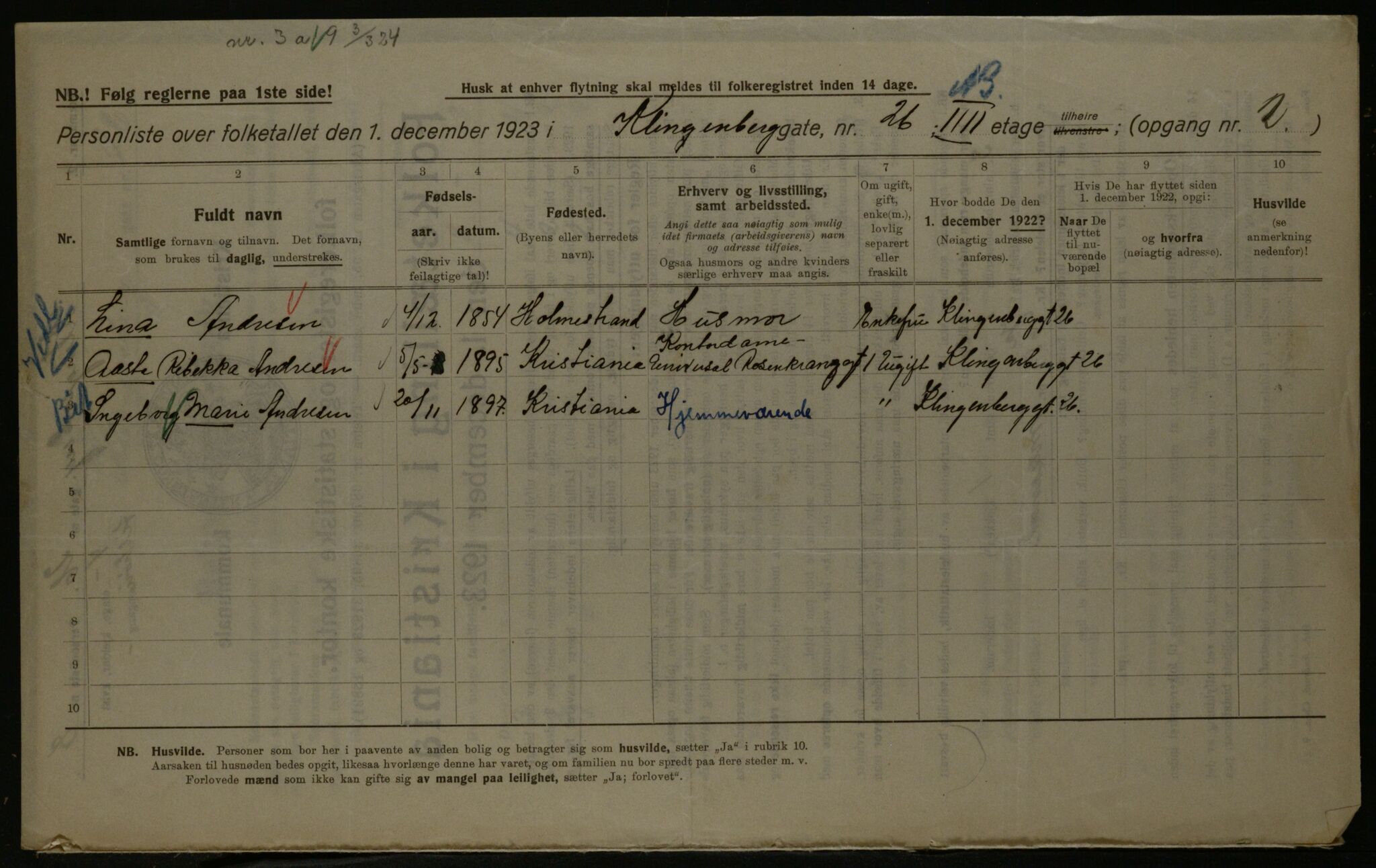 OBA, Municipal Census 1923 for Kristiania, 1923, p. 58430