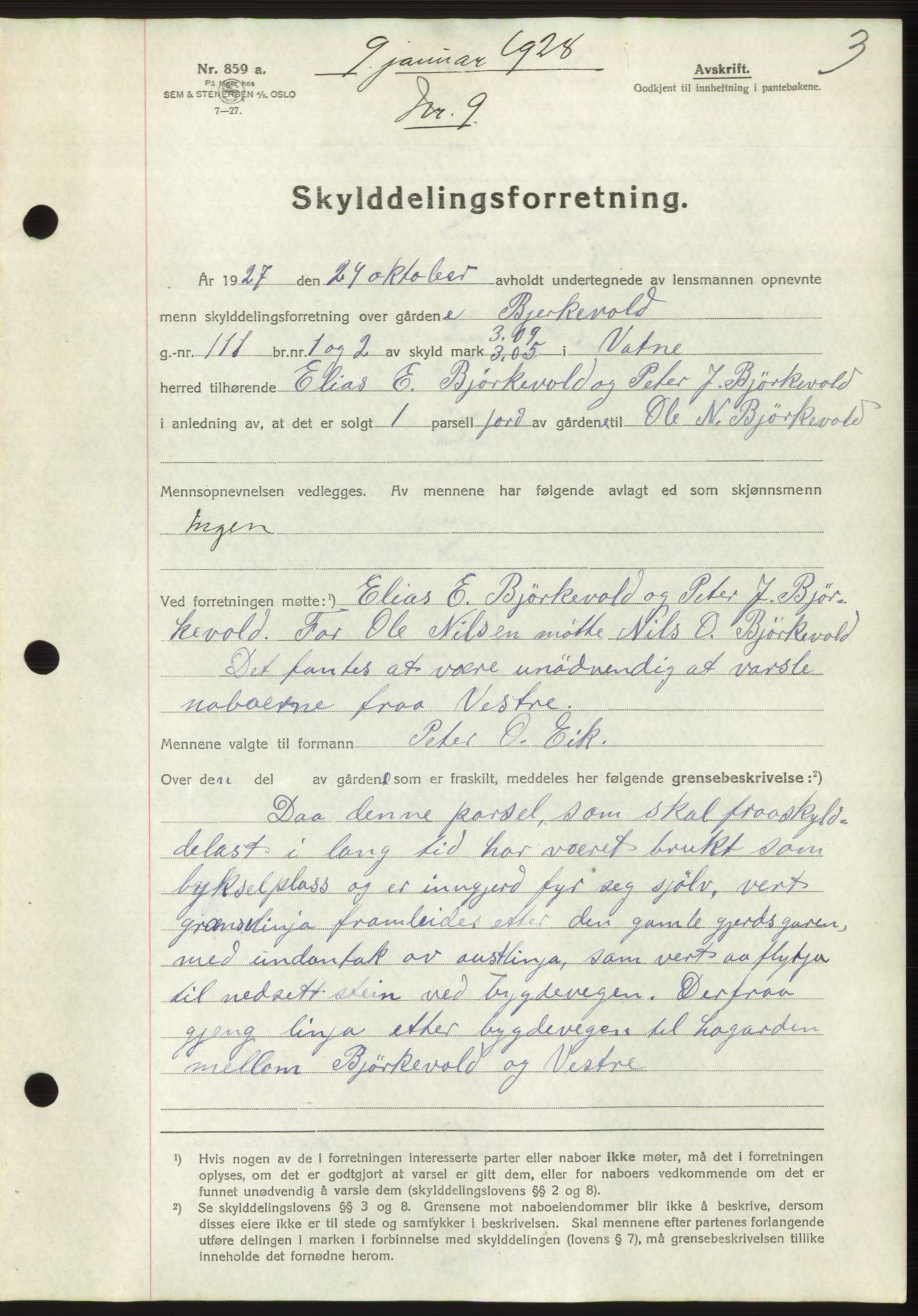 Nordre Sunnmøre sorenskriveri, AV/SAT-A-0006/1/2/2C/2Ca/L0041: Mortgage book no. 41, 1928-1928, Deed date: 09.01.1928