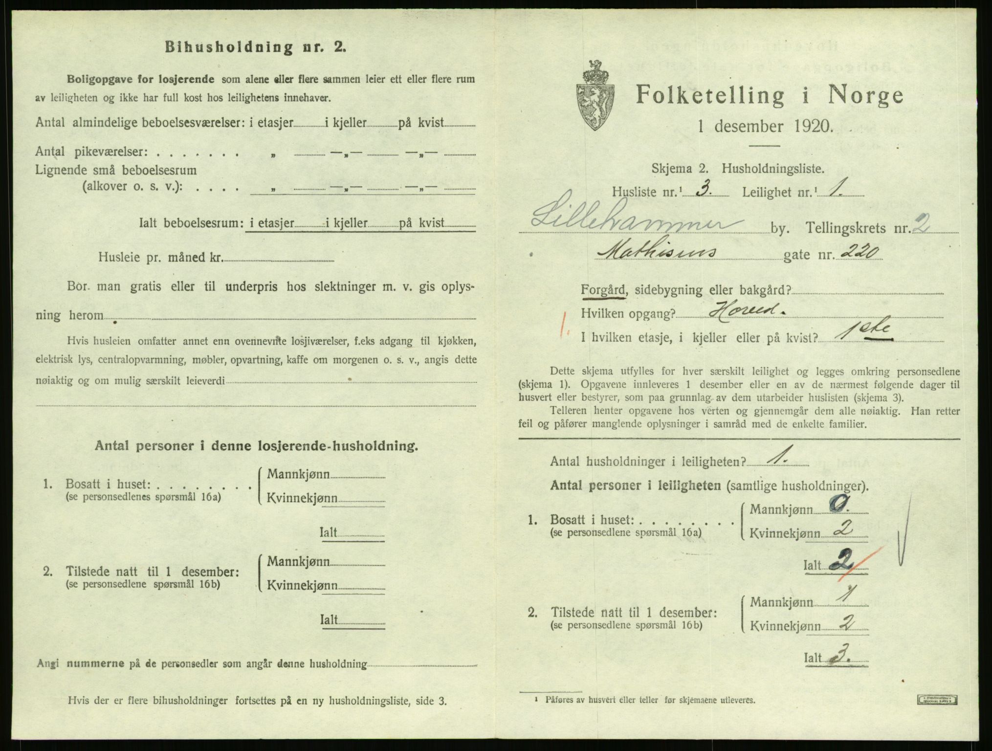 SAH, 1920 census for Lillehammer, 1920, p. 1526