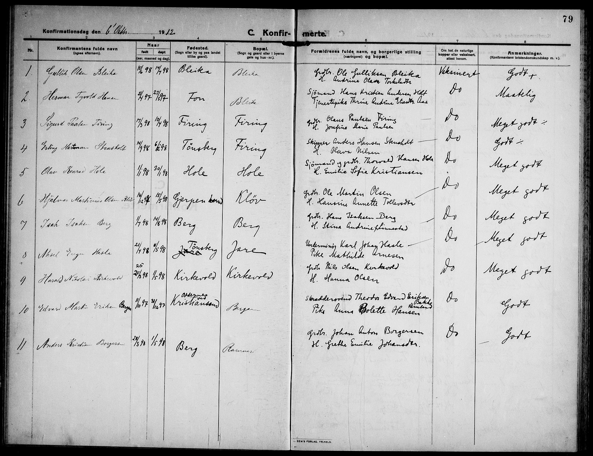 Ramnes kirkebøker, AV/SAKO-A-314/F/Fa/L0009: Parish register (official) no. I 9, 1912-1929, p. 79