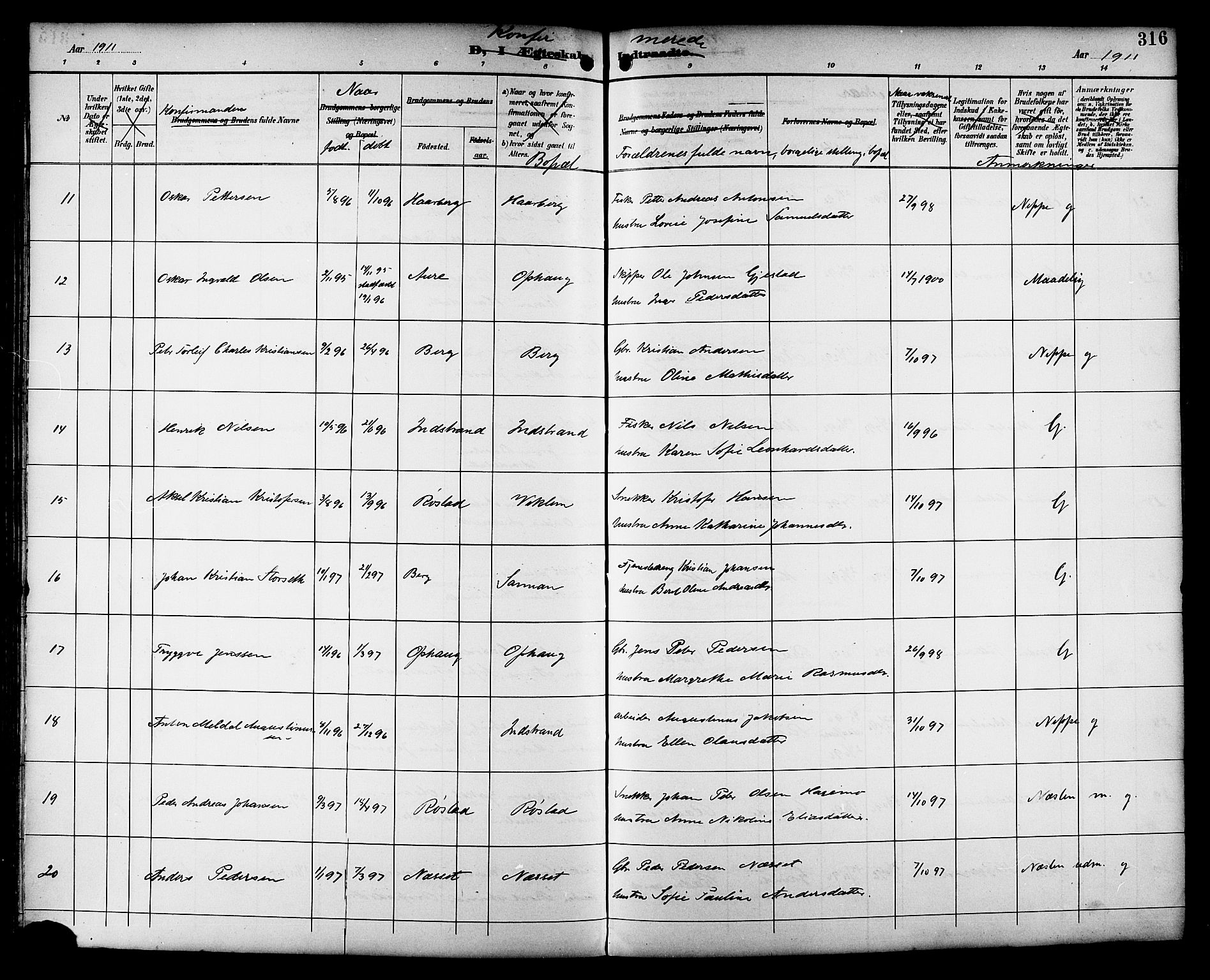 Ministerialprotokoller, klokkerbøker og fødselsregistre - Sør-Trøndelag, SAT/A-1456/659/L0746: Parish register (copy) no. 659C03, 1893-1912, p. 316