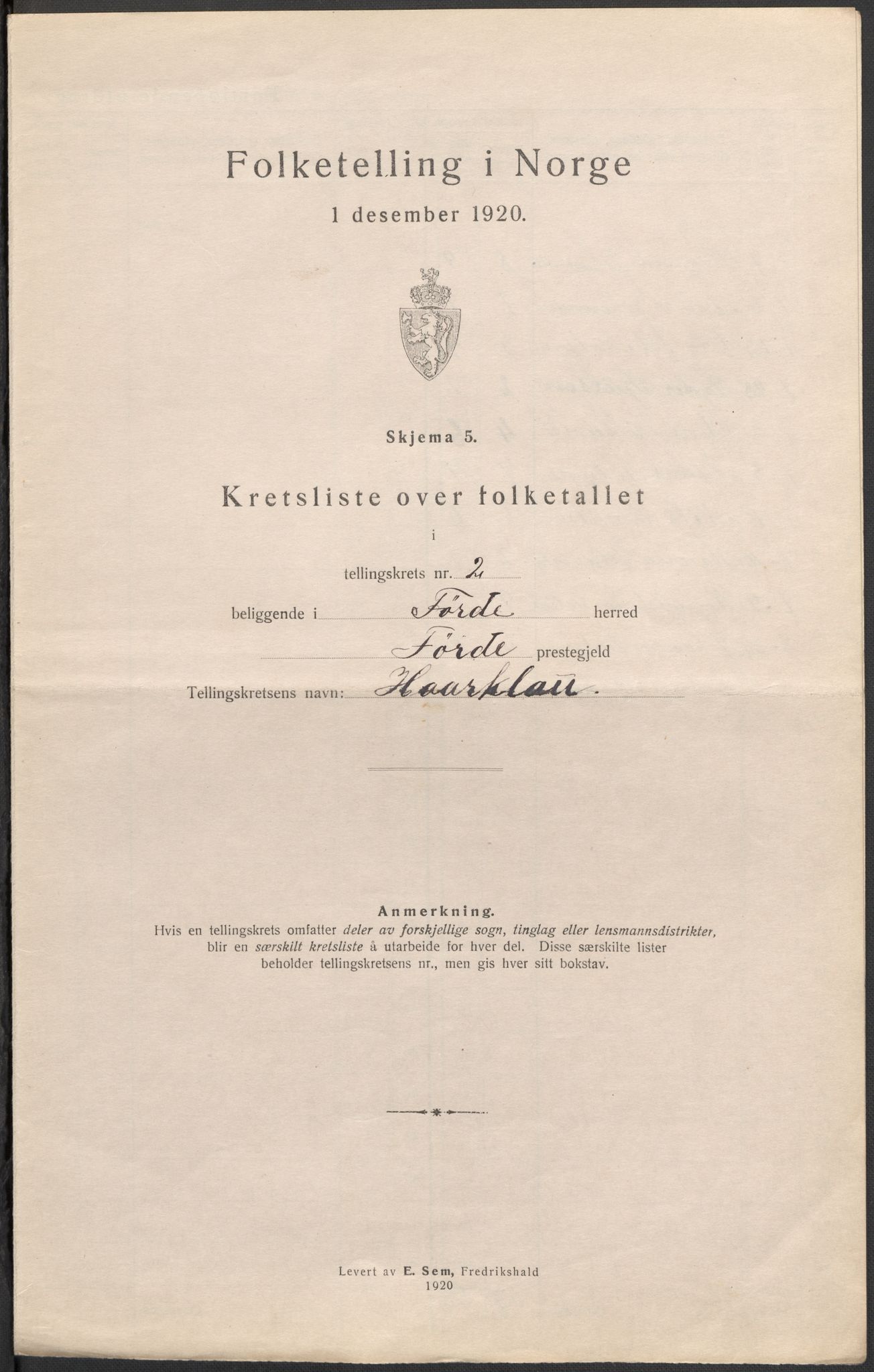 SAB, 1920 census for Førde, 1920, p. 8