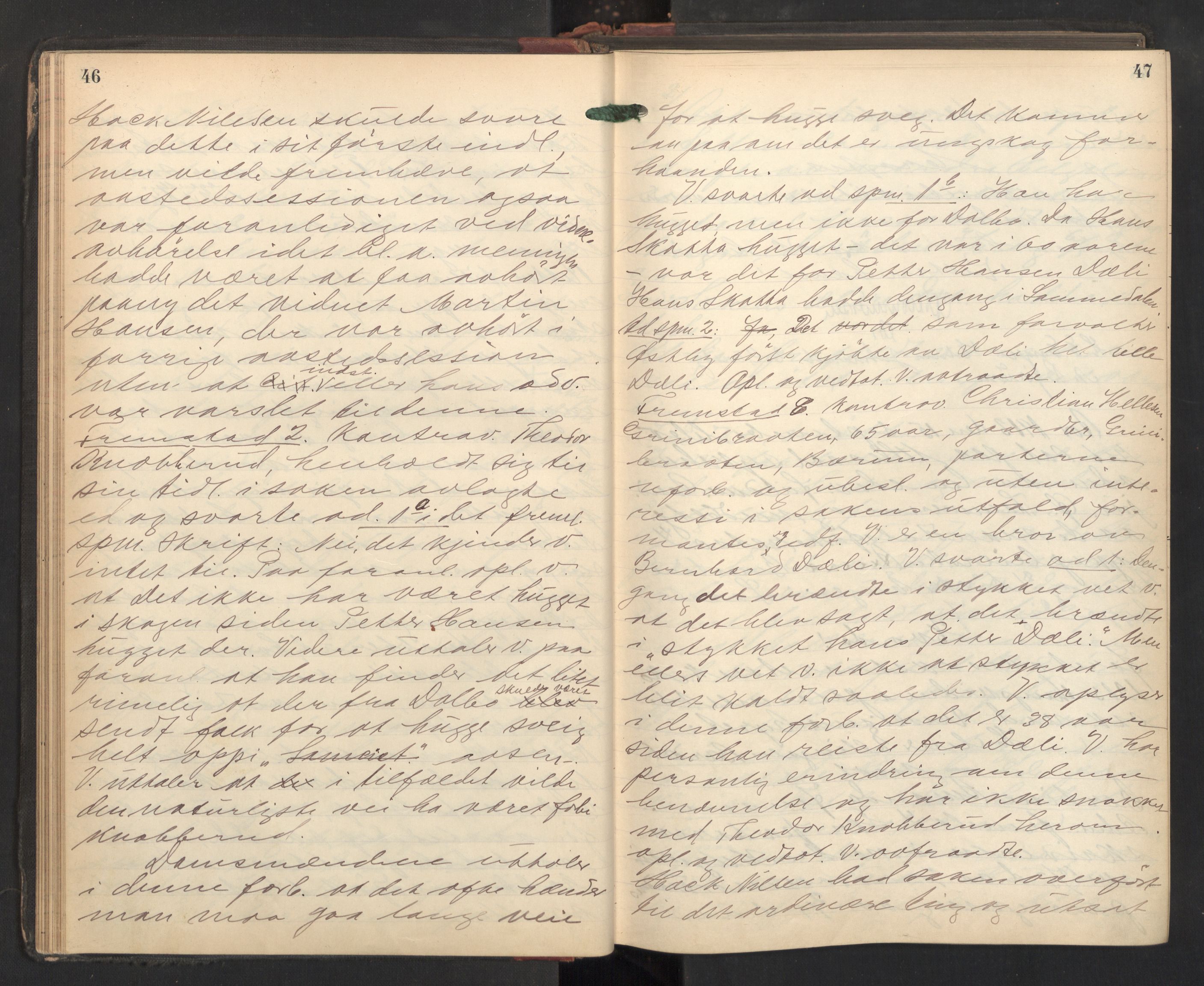 Aker sorenskriveri, AV/SAO-A-10895/F/Fc/Fcb/L0078: Ekstrarettsprotokoll, 1913-1915, p. 46-47