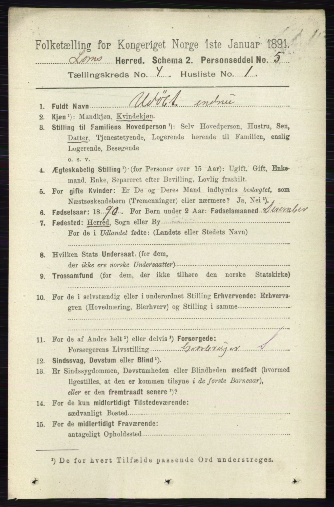 RA, 1891 census for 0514 Lom, 1891, p. 1508