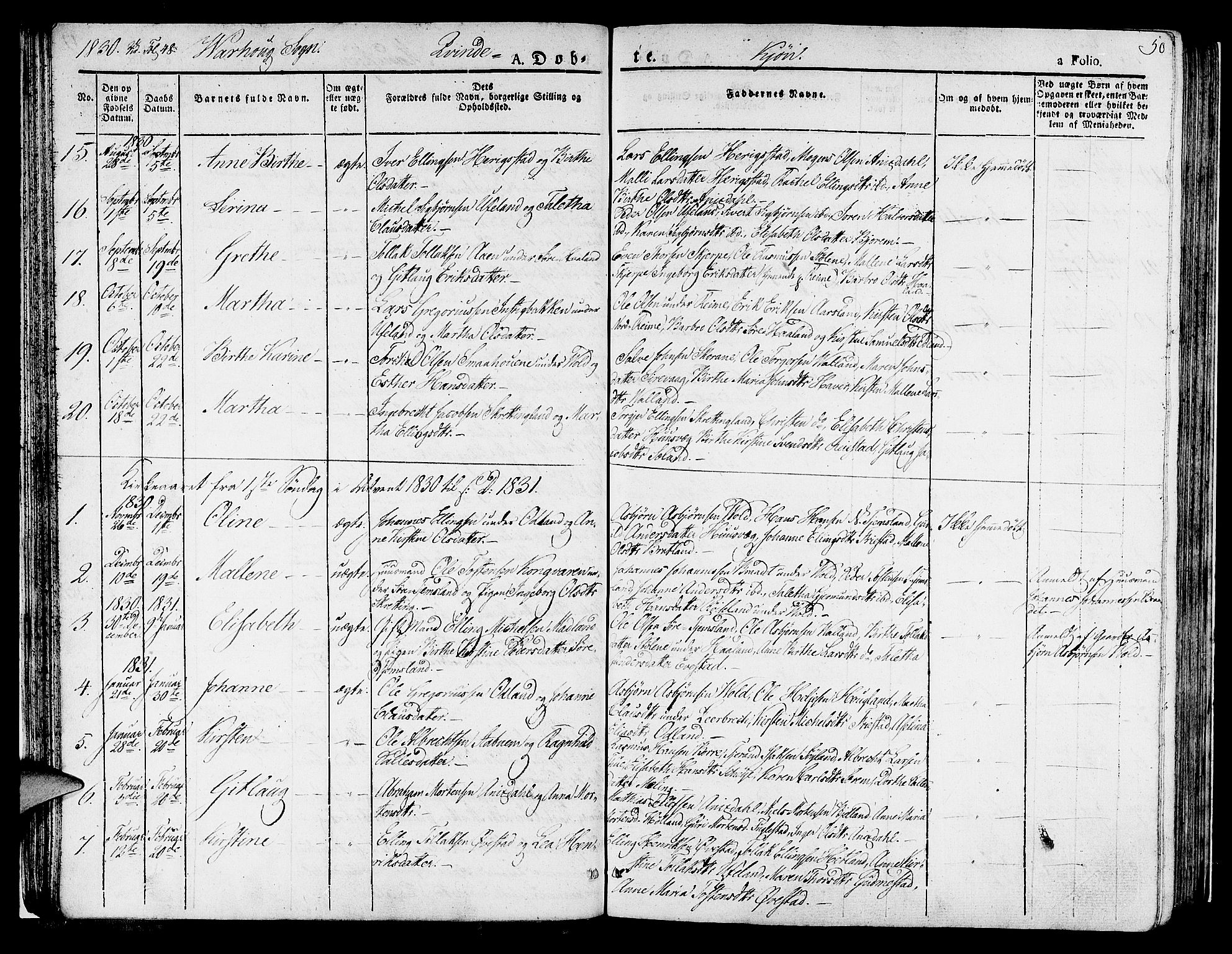 Hå sokneprestkontor, SAST/A-101801/001/30BA/L0004: Parish register (official) no. A 4.1 /2, 1826-1841, p. 50
