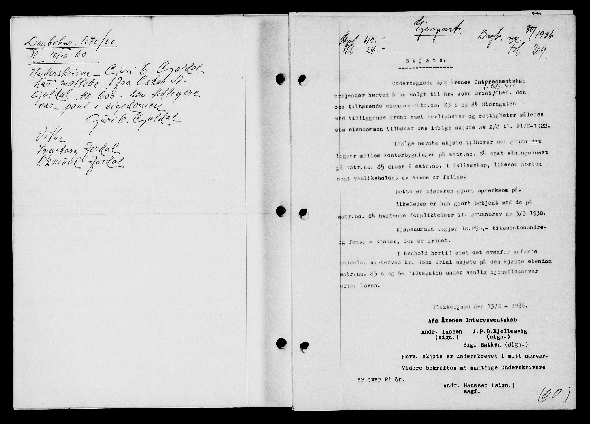 Flekkefjord sorenskriveri, SAK/1221-0001/G/Gb/Gba/L0052: Mortgage book no. 48, 1935-1936, Deed date: 21.02.1936
