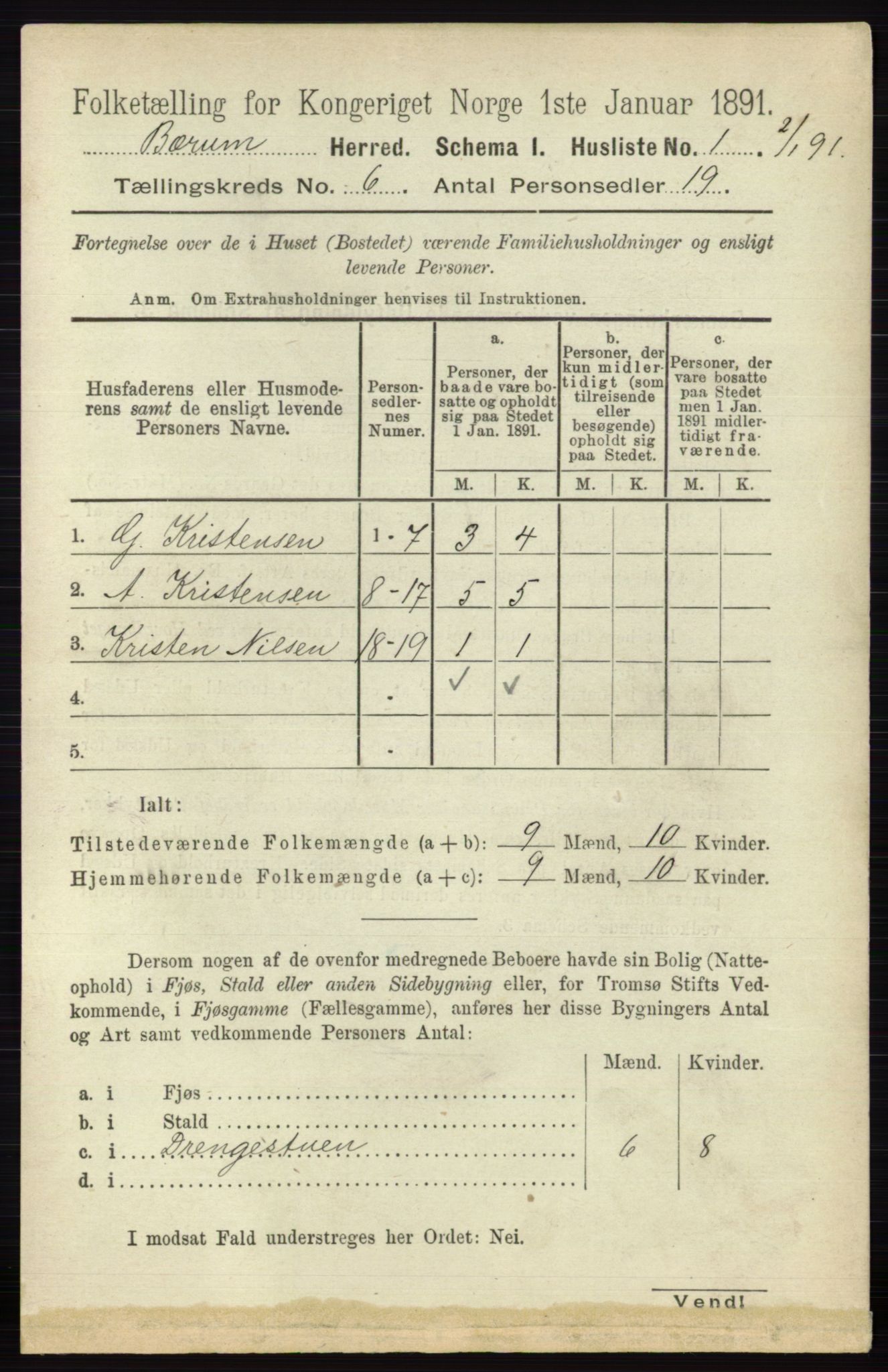 RA, 1891 census for 0219 Bærum, 1891, p. 3421