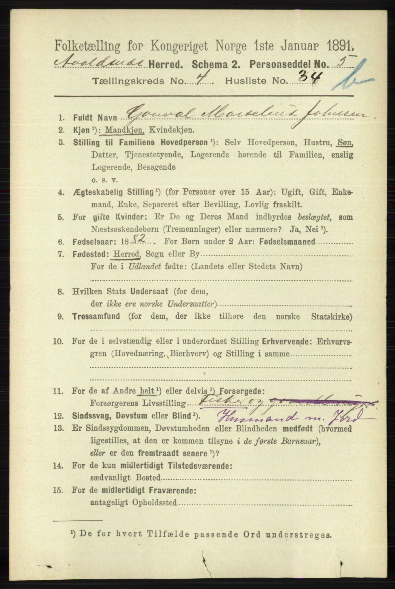 RA, 1891 census for 1147 Avaldsnes, 1891, p. 2975