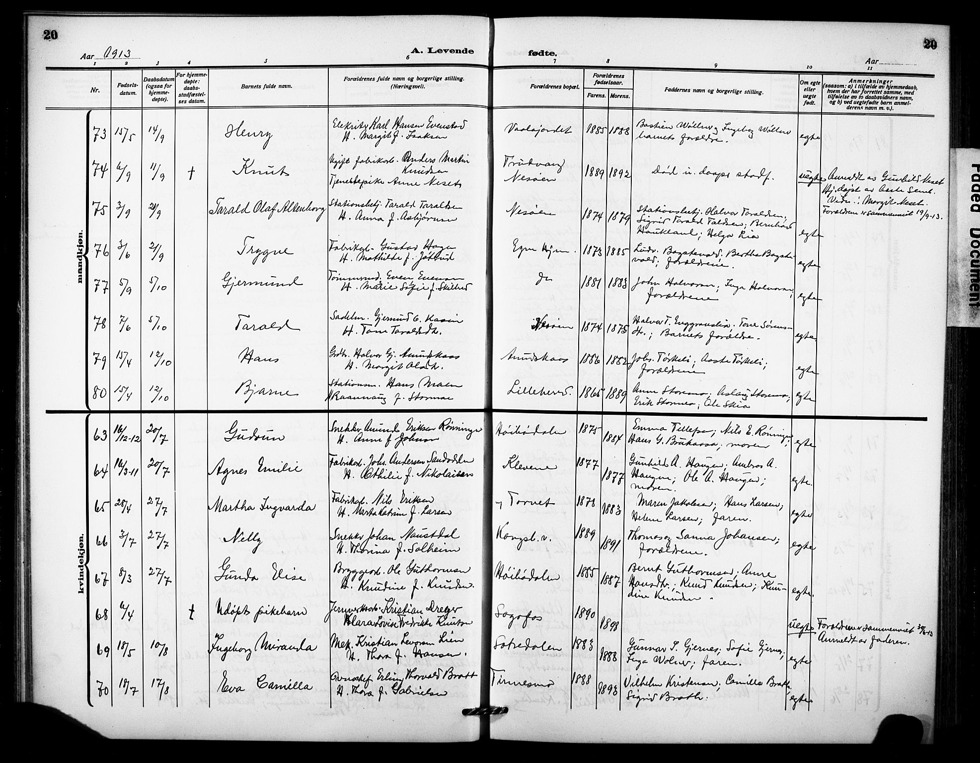 Notodden kirkebøker, AV/SAKO-A-290/G/Ga/L0001: Parish register (copy) no. 1, 1912-1923, p. 20