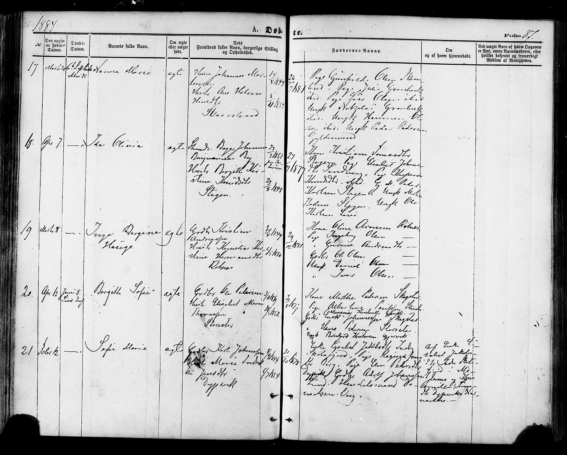 Ministerialprotokoller, klokkerbøker og fødselsregistre - Nordland, SAT/A-1459/855/L0802: Parish register (official) no. 855A10, 1875-1886, p. 87