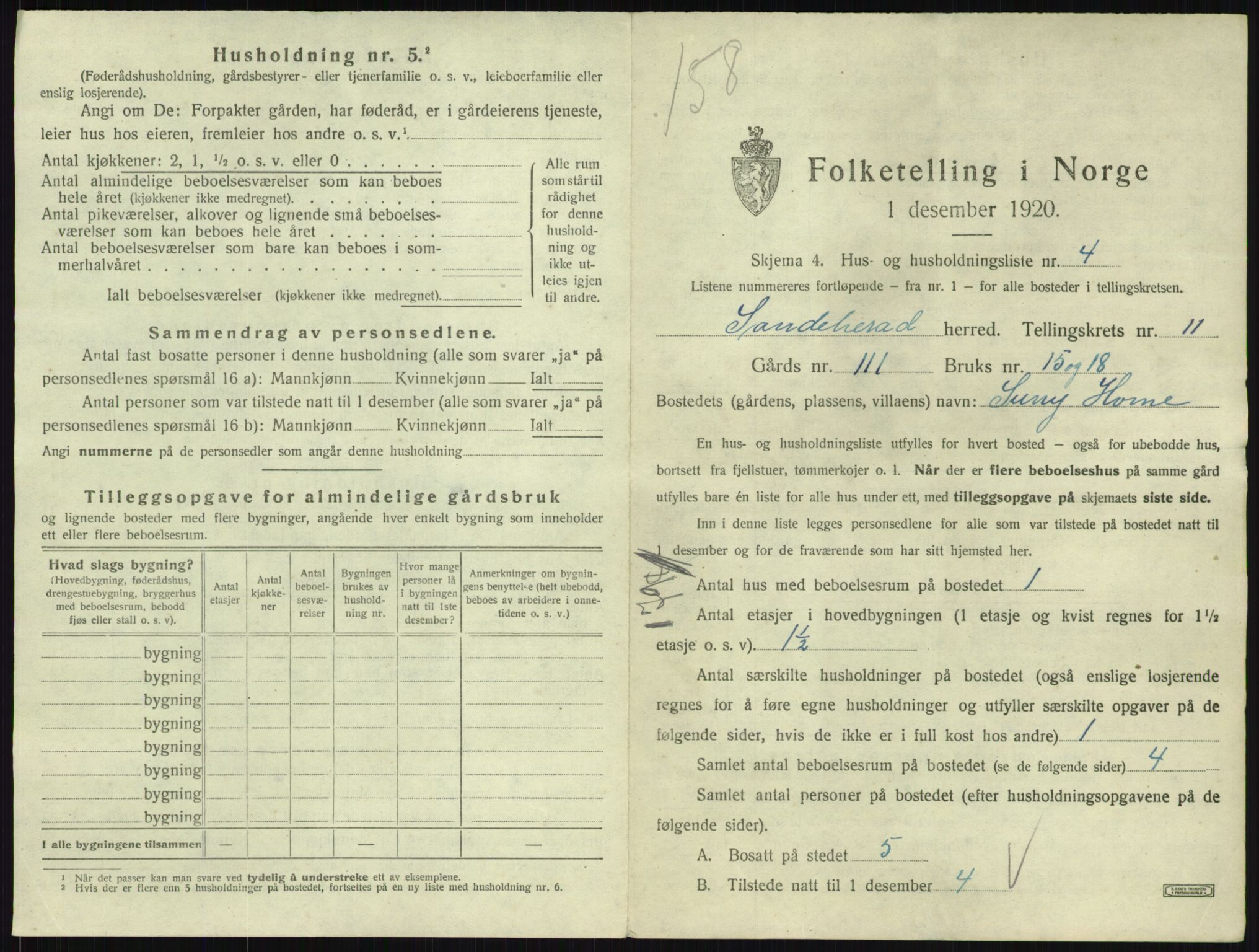 SAKO, 1920 census for Sandeherred, 1920, p. 2259