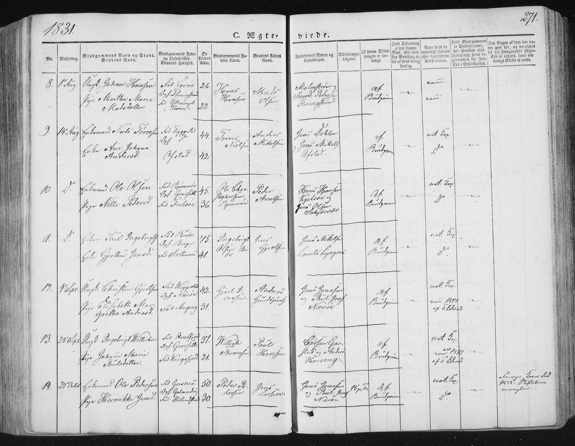 Ministerialprotokoller, klokkerbøker og fødselsregistre - Nord-Trøndelag, SAT/A-1458/784/L0669: Parish register (official) no. 784A04, 1829-1859, p. 271