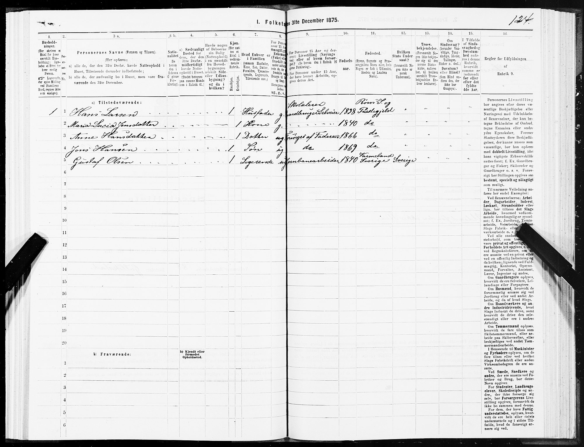 SAT, 1875 census for 1640P Røros, 1875, p. 4124