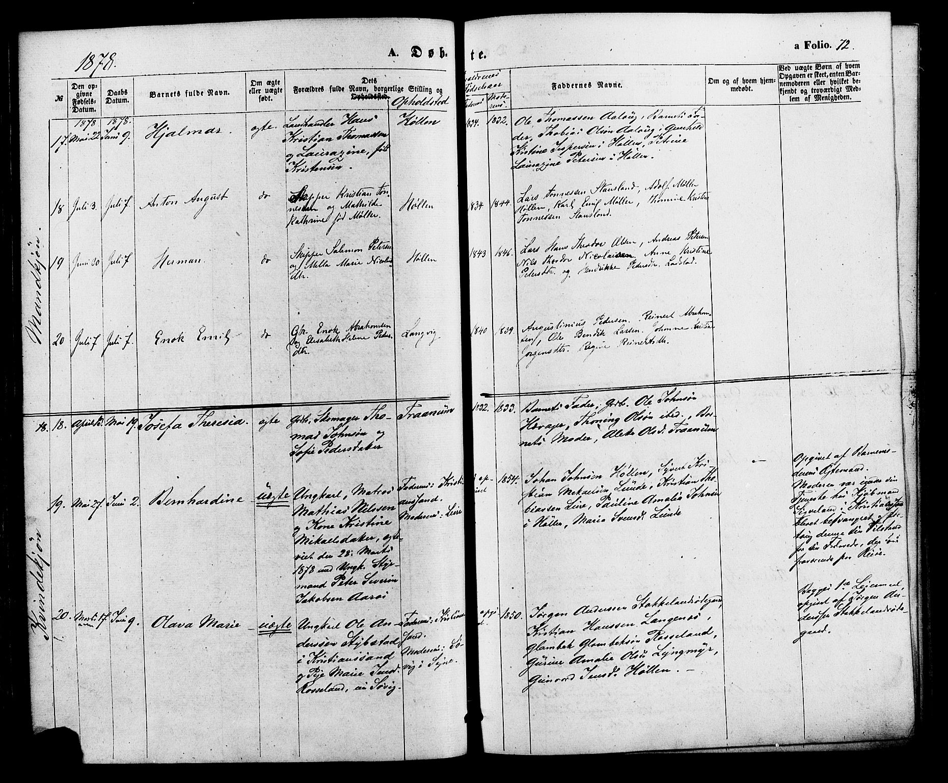 Søgne sokneprestkontor, AV/SAK-1111-0037/F/Fa/Fab/L0011: Parish register (official) no. A 11, 1869-1879, p. 72