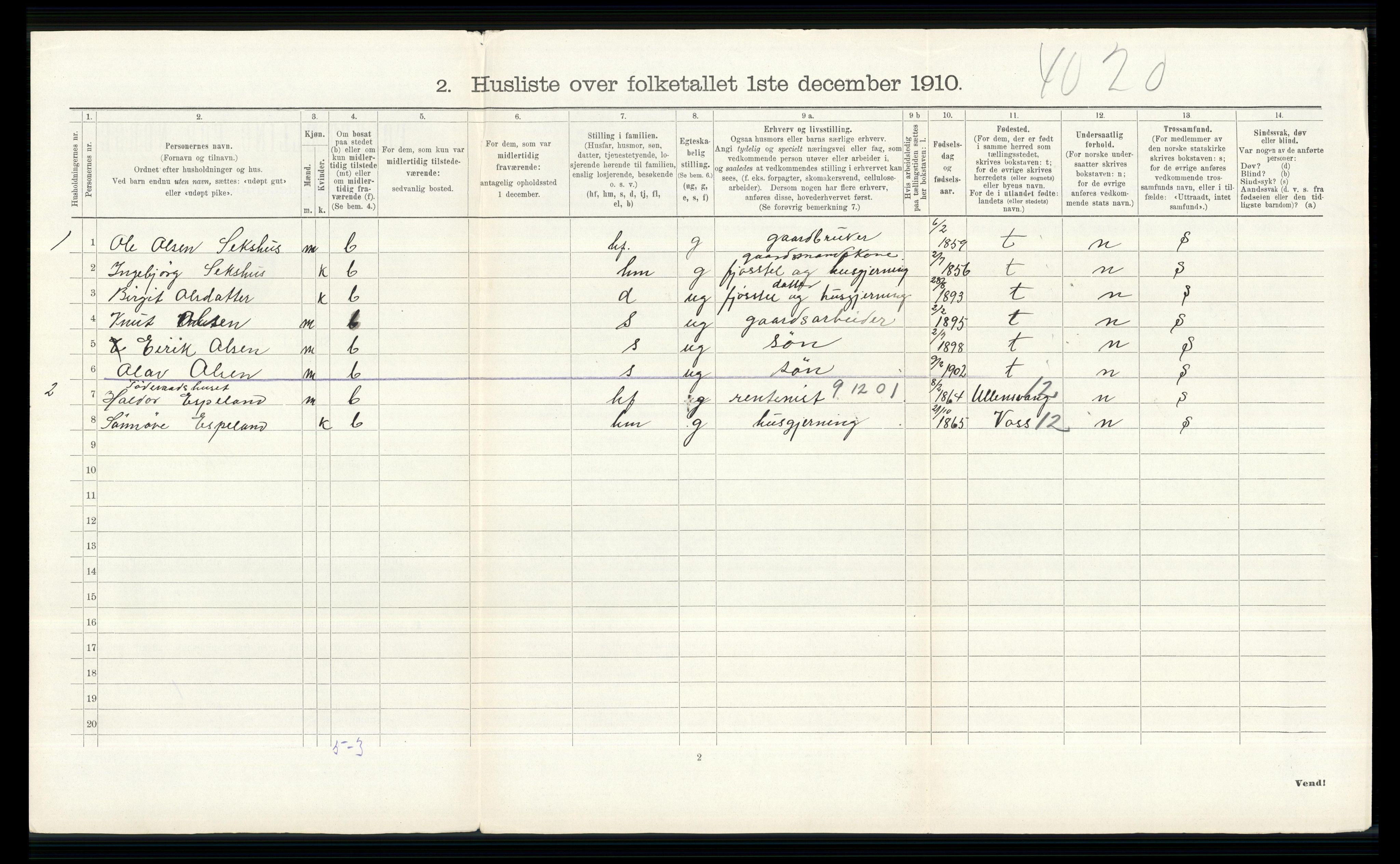 RA, 1910 census for Hol, 1910, p. 676