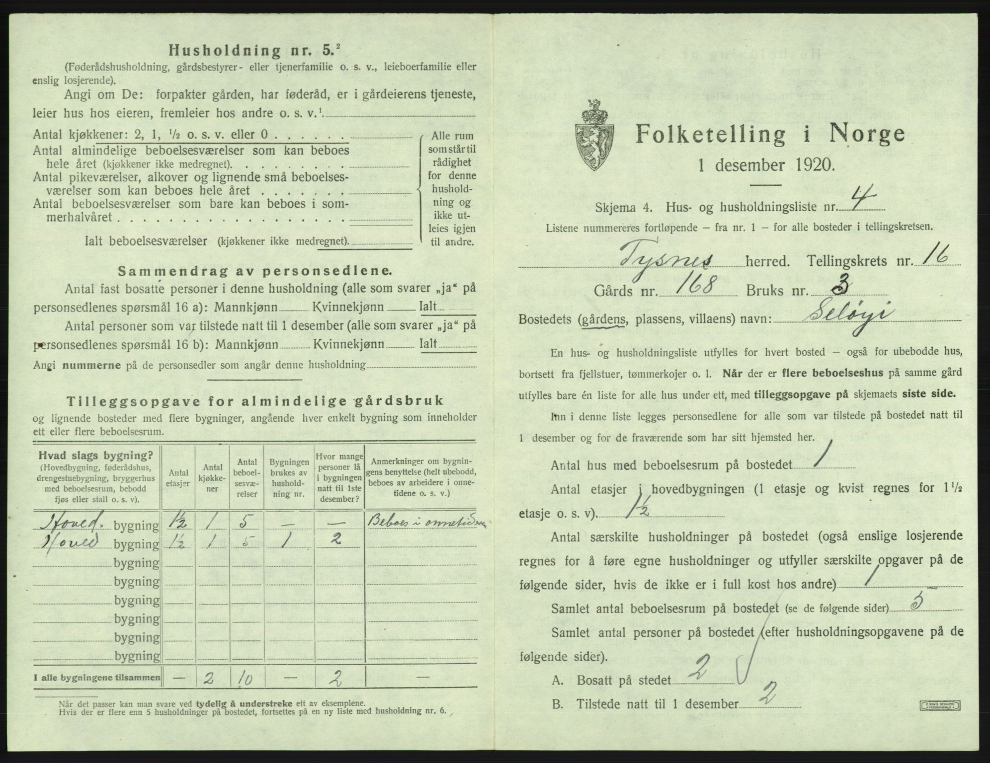 SAB, 1920 census for Tysnes, 1920, p. 1553