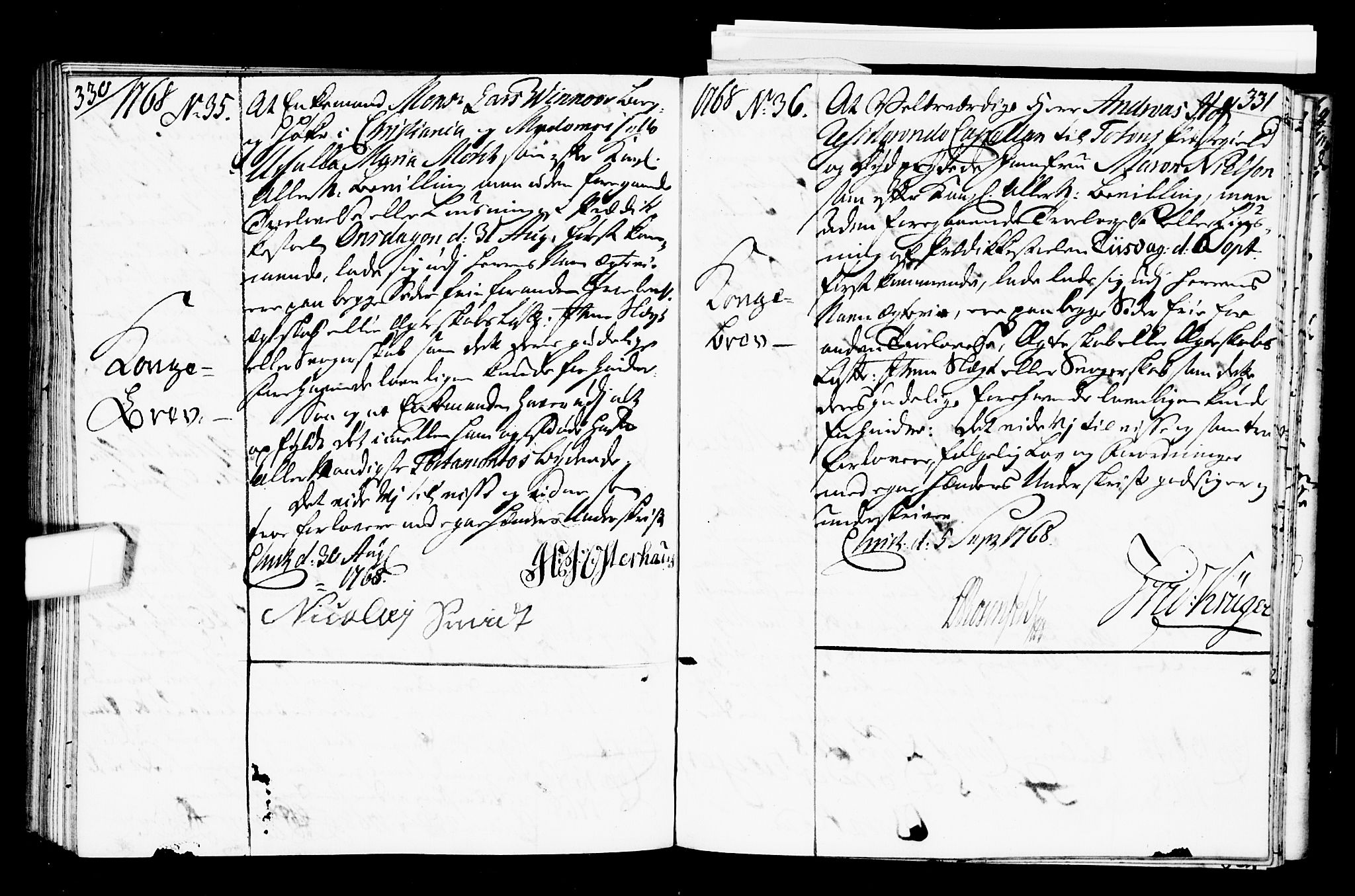 Oslo domkirke Kirkebøker, AV/SAO-A-10752/L/La/L0008: Best man's statements no. 8, 1759-1769, p. 330-331
