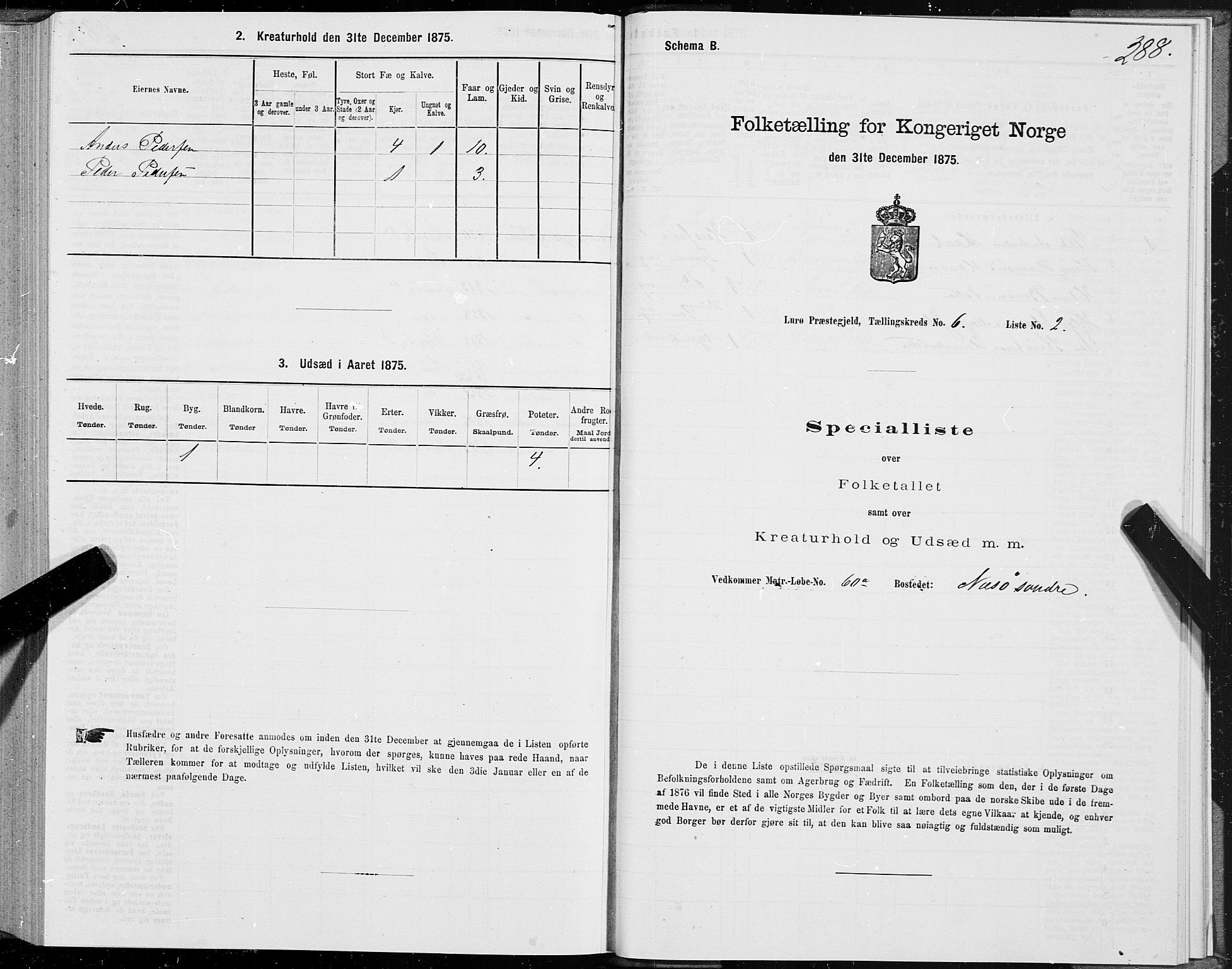 SAT, 1875 census for 1834P Lurøy, 1875, p. 3289